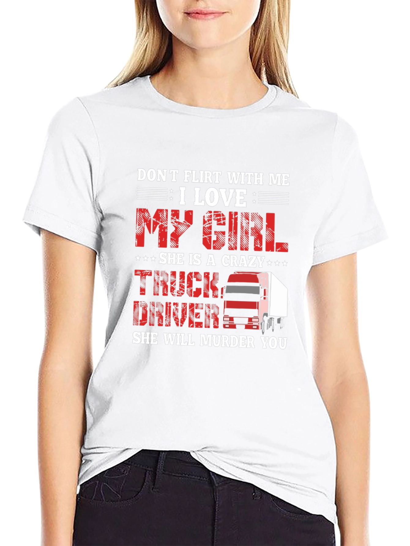 Black Crazy Trucker Girlfriend Graphic Tee view 9