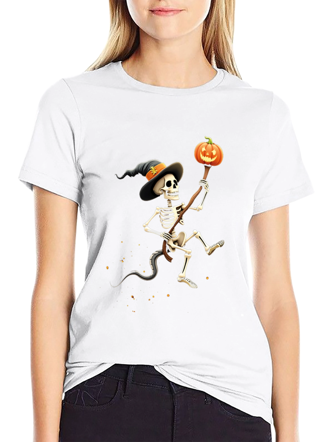 Black Spooky Skeleton Halloween T-Shirt view 9