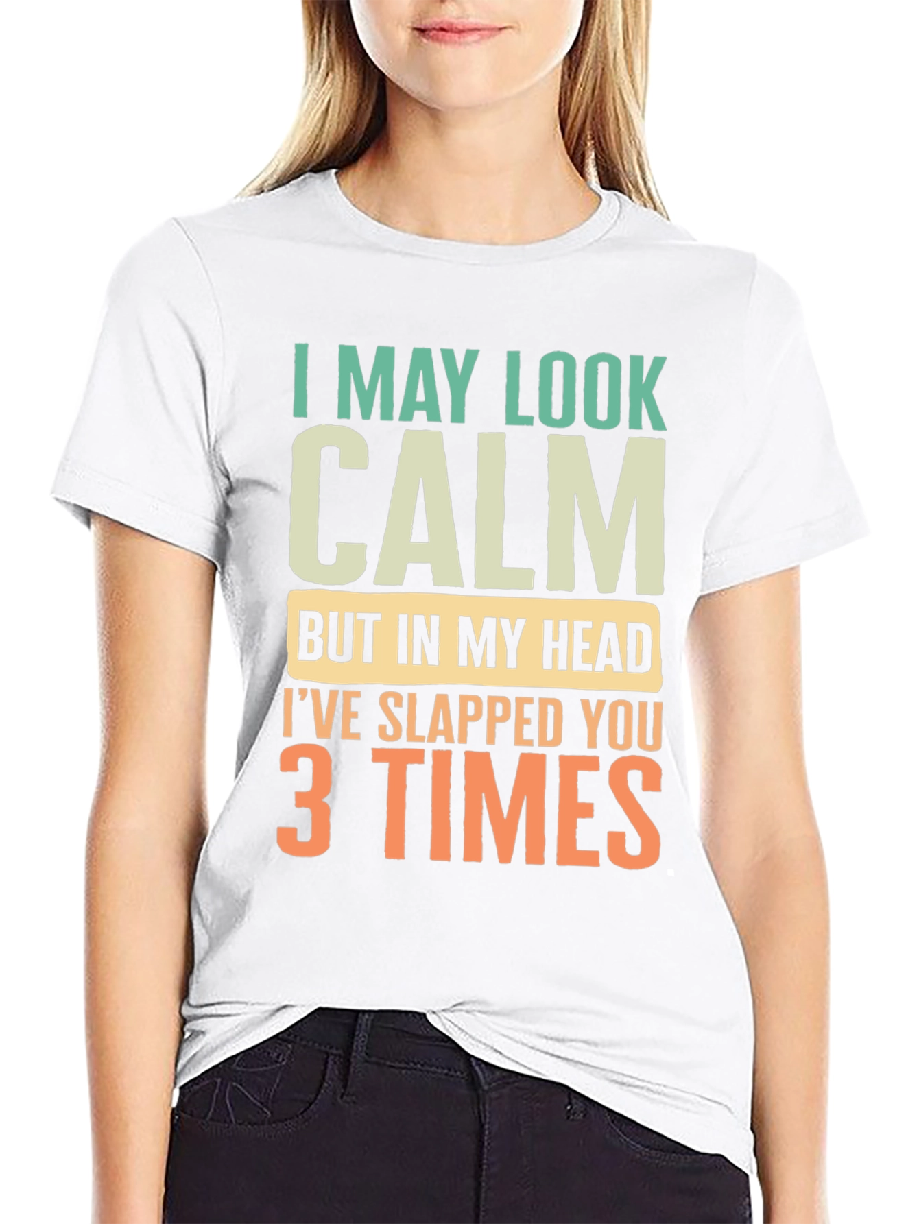 Black Funny Calm Slapped 3 Times Graphic Tee view 9