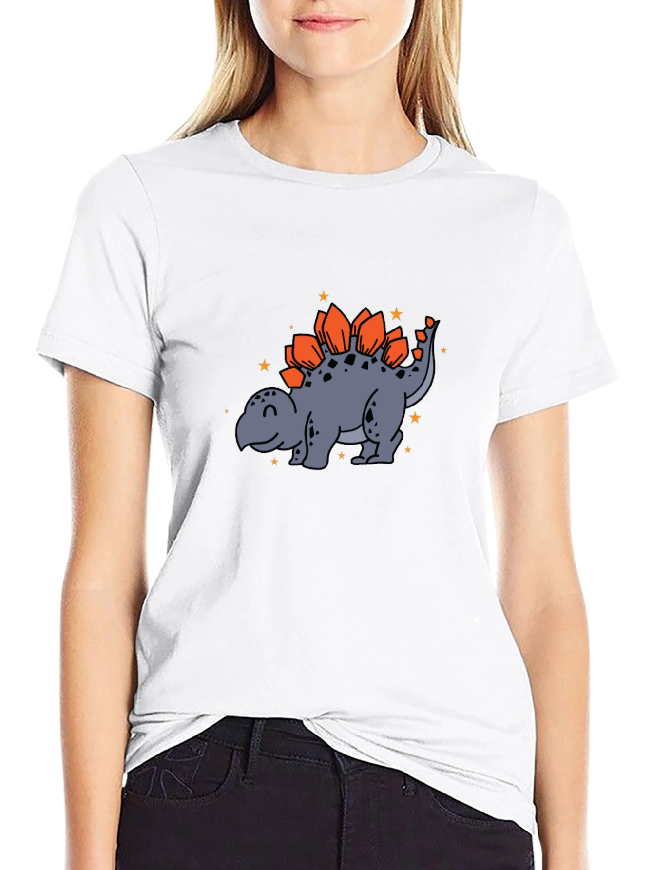 Black Cartoon Stegosaurus Graphic T-Shirt view 9