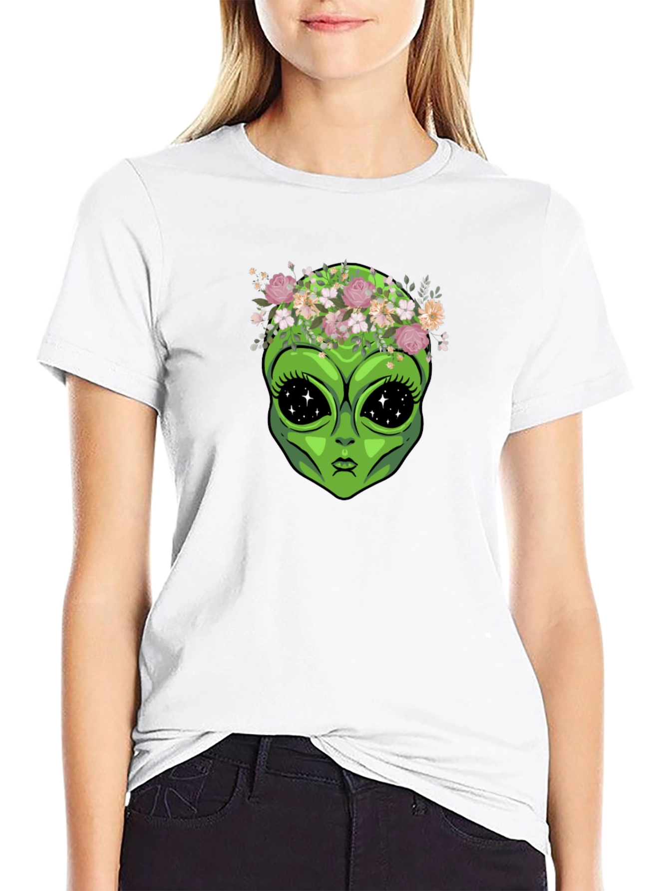 Black Alien Flower Crown Graphic Tee - Black view 9