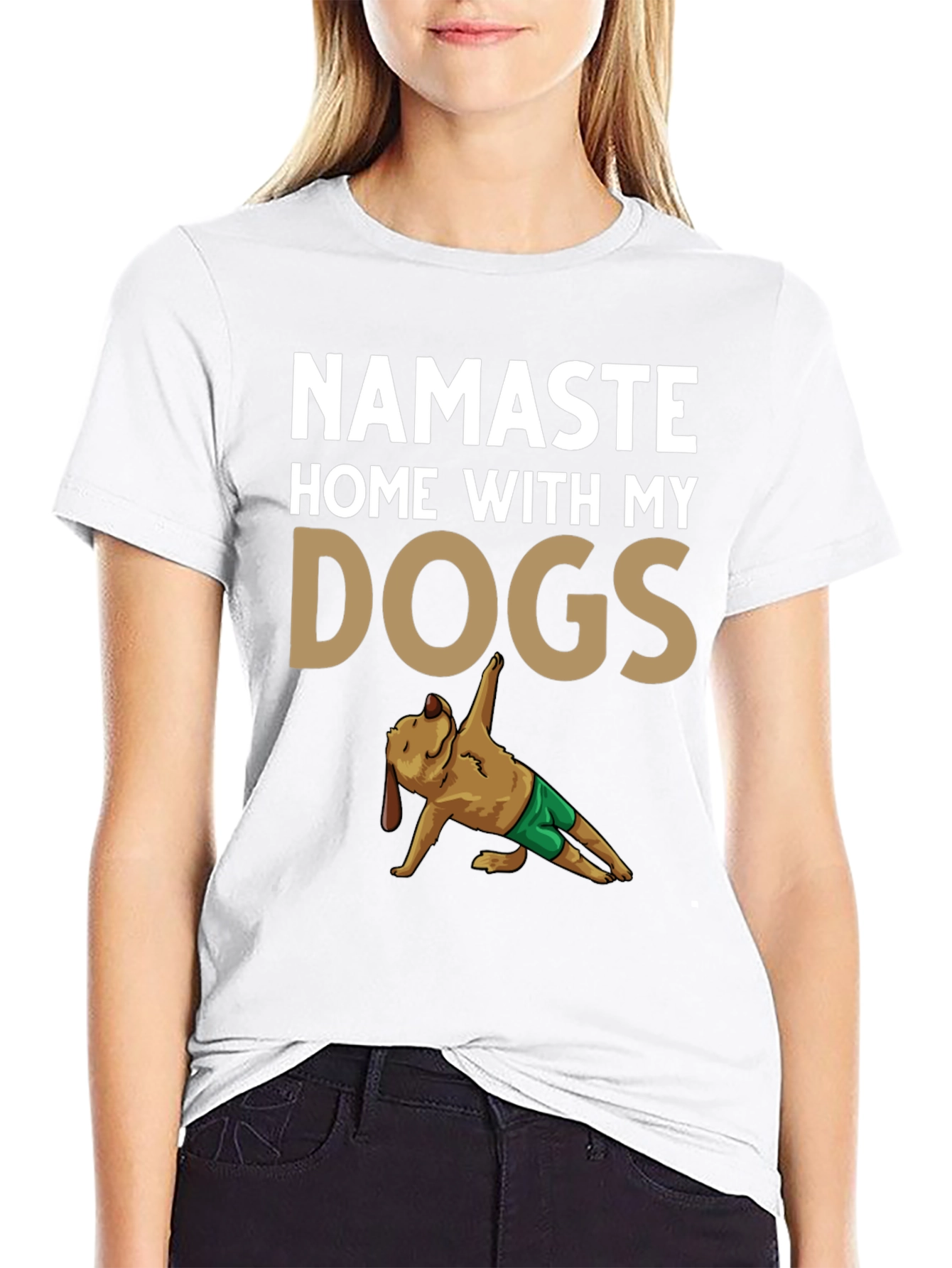 Black Namaste Home With My Dogs Graphic Tee view 9