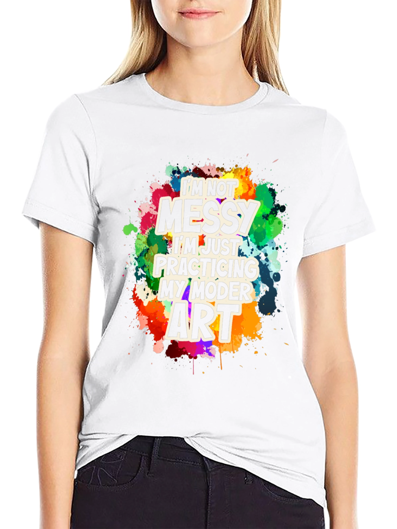 Black Funny Modern Art Messy T-Shirt view 9