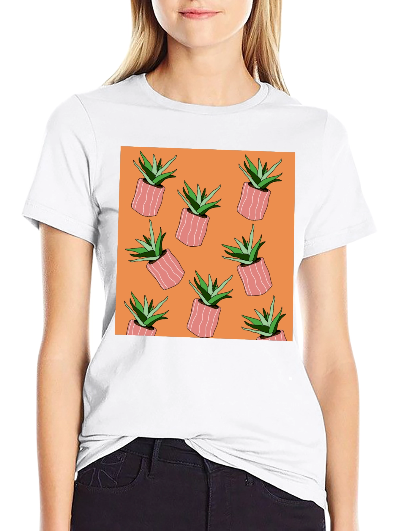 Black Succulent Plant Pattern Black T-Shirt view 9