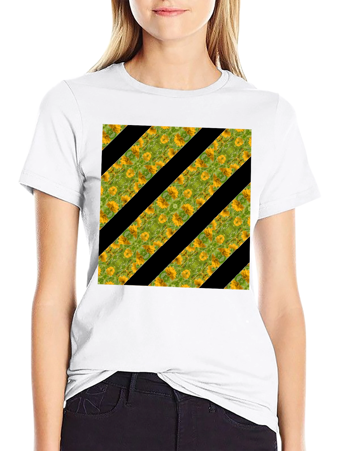 Black Sunflower Stripe Tee - Stylish Graphic Print T-Shirt view 9