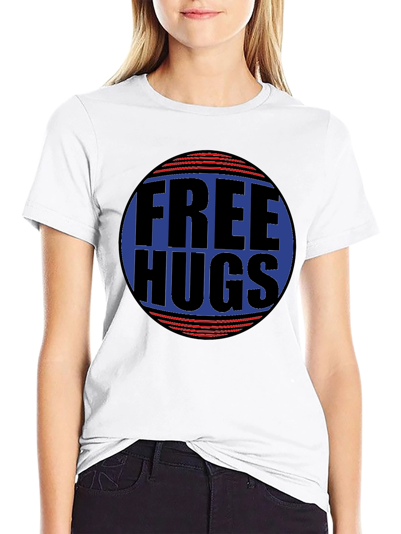 Black Free Hugs Graphic T-Shirt - Black Cotton Blend Casual Tee view 9