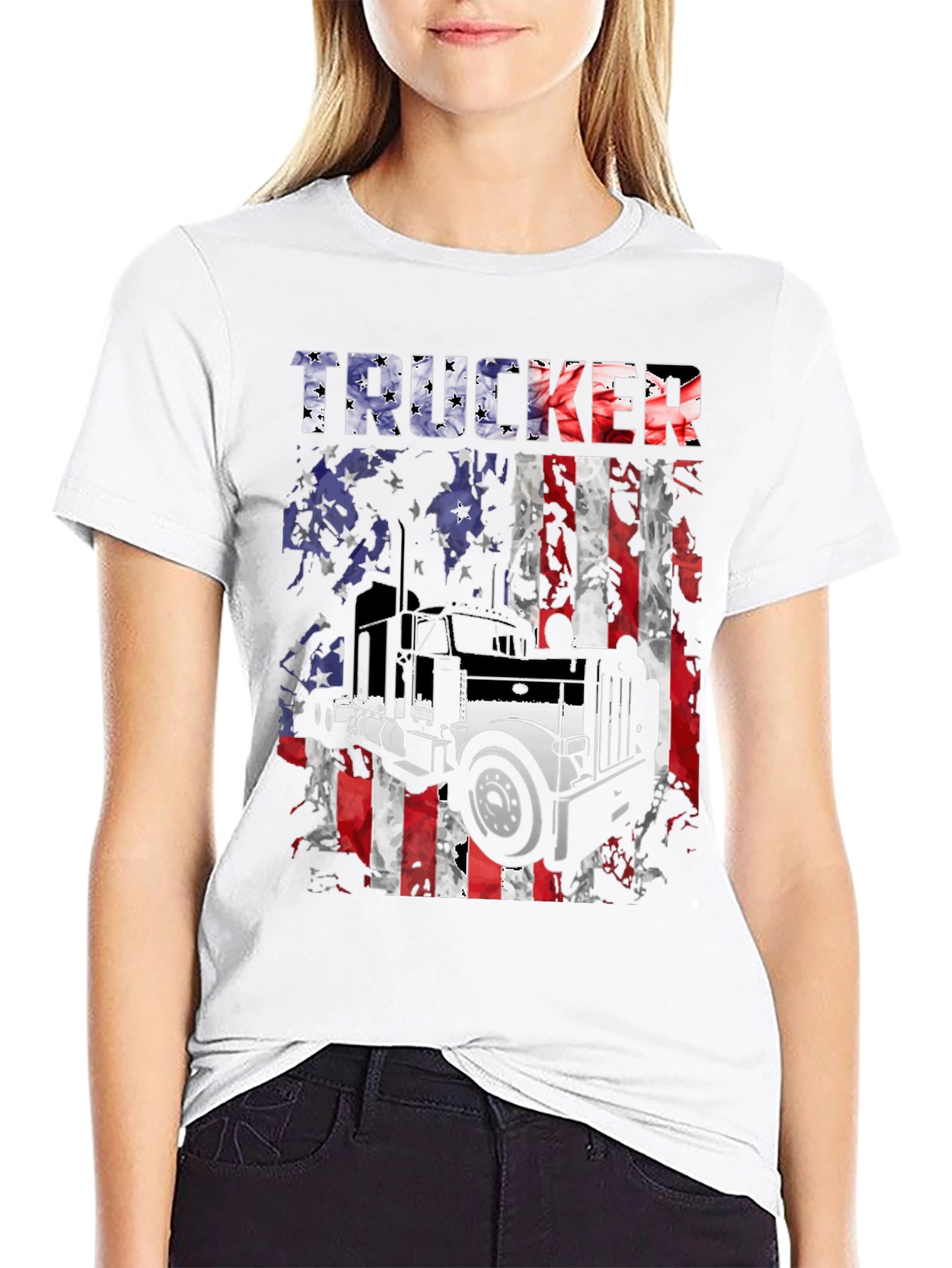 Black Trucker American Flag Graphic T-Shirt view 9