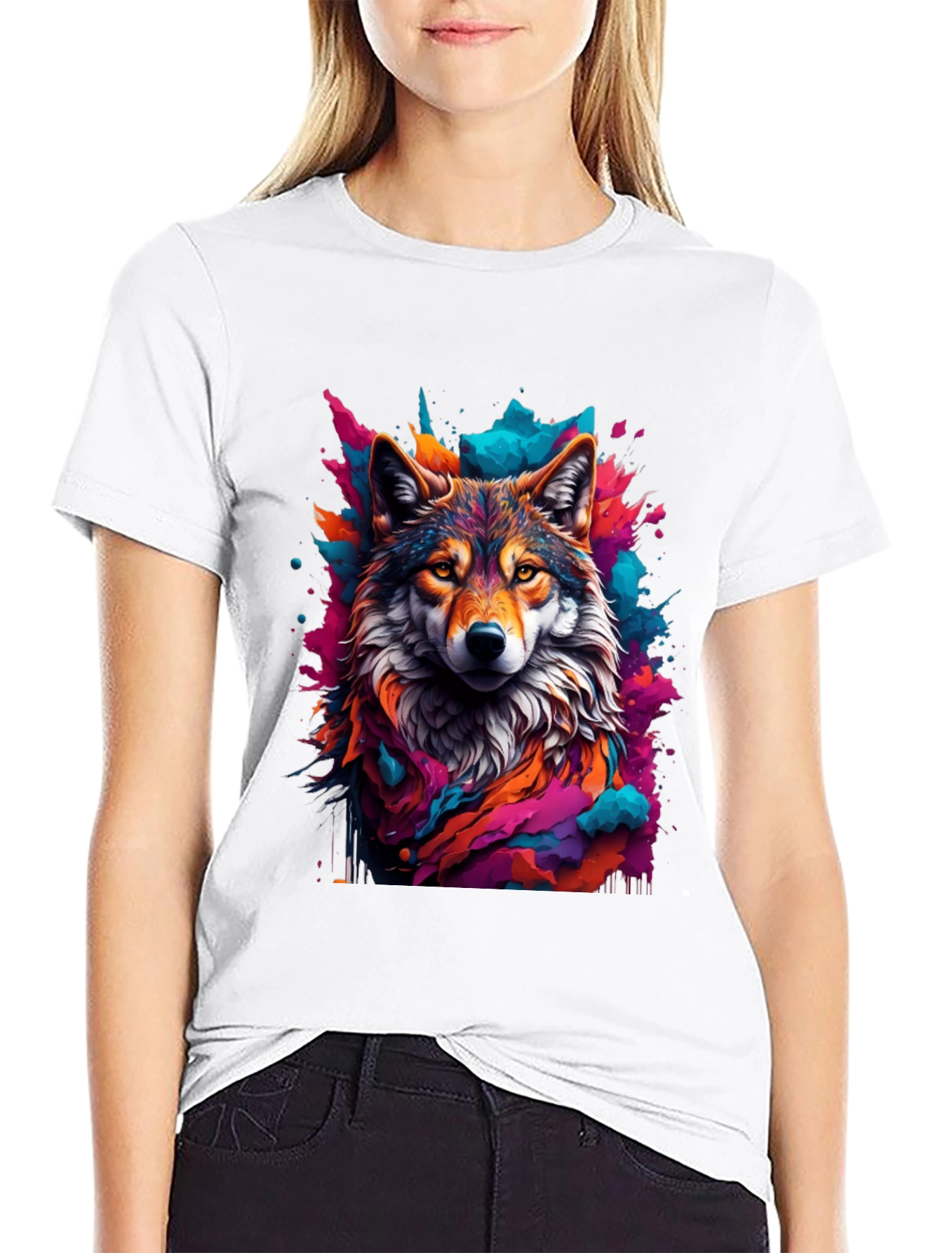 Black Wolf Art Graphic Black Tee - Vibrant Men's T-Shirt view 9
