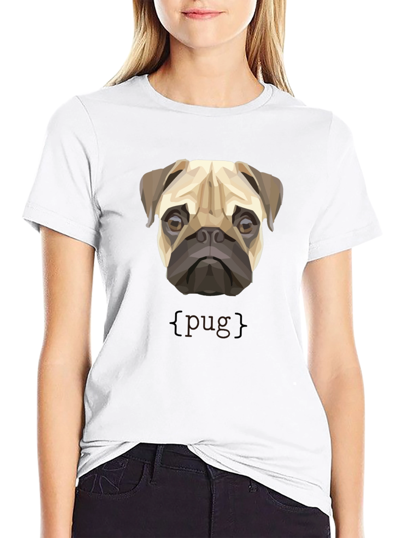Black Geometric Pug Dog Graphic Print T-Shirt view 9