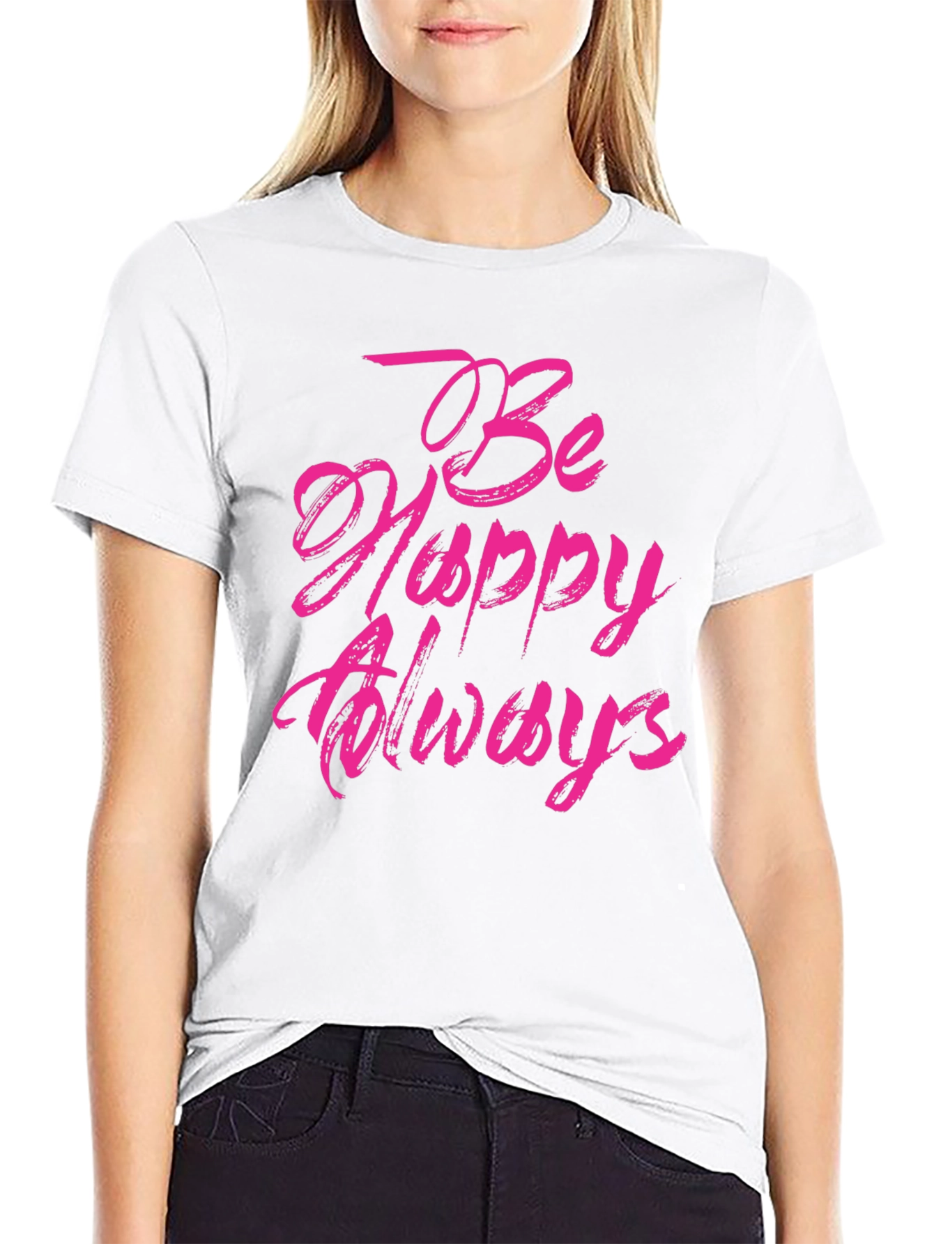 Black Be Happy Always Black Graphic Tee view 9