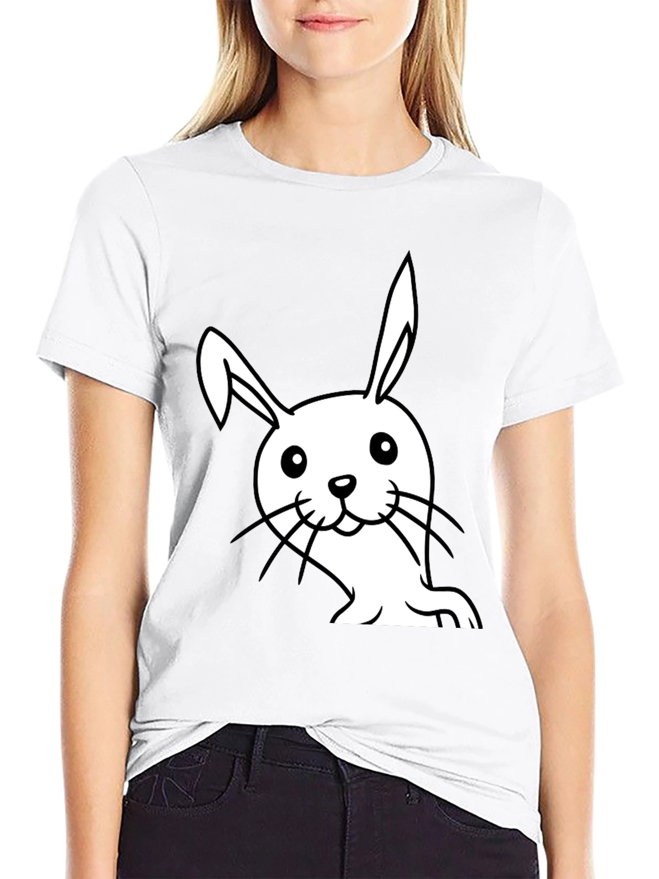 Black Cute Bunny Graphic Black T-Shirt view 9