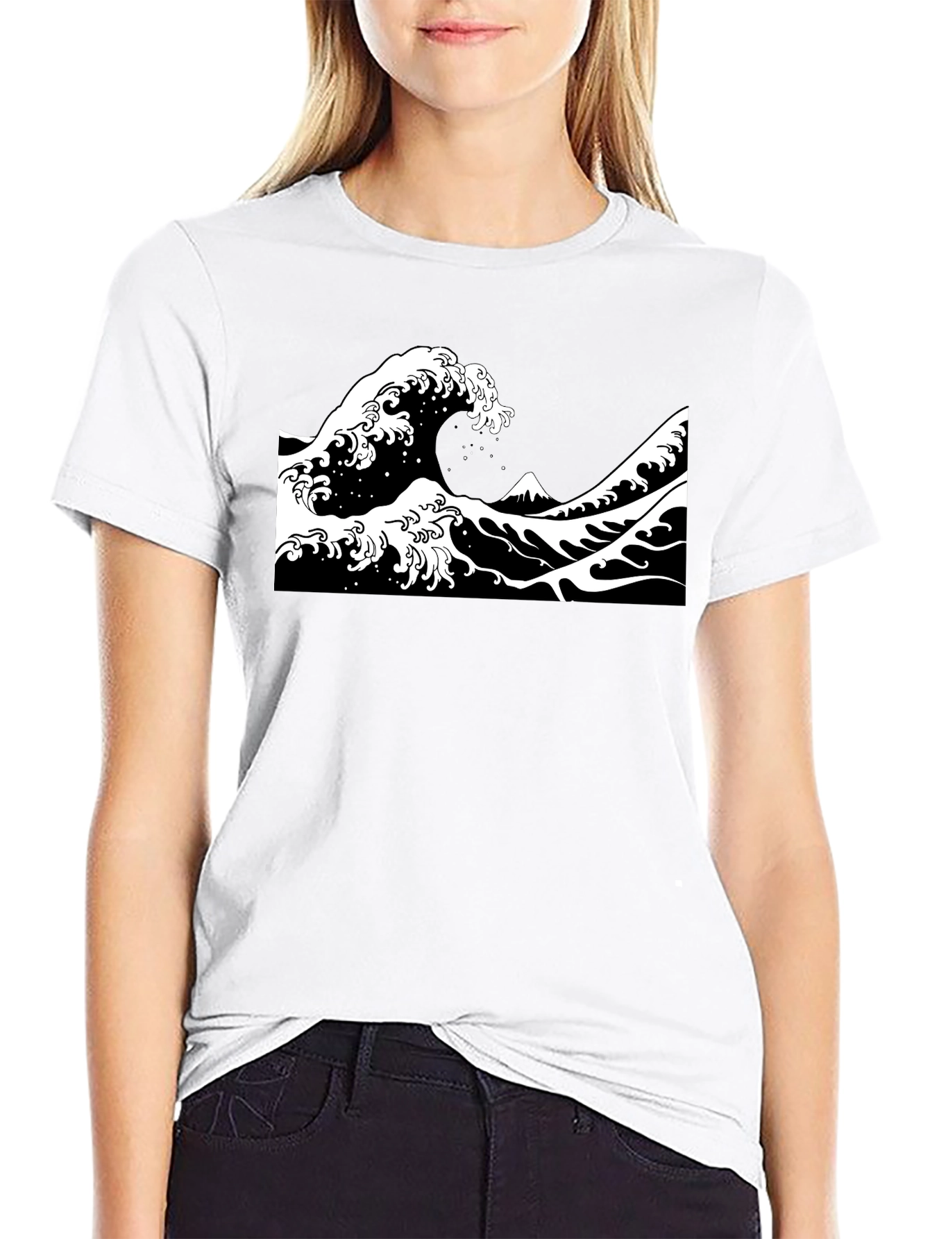 Black Great Wave Graphic Tee - Black view 9