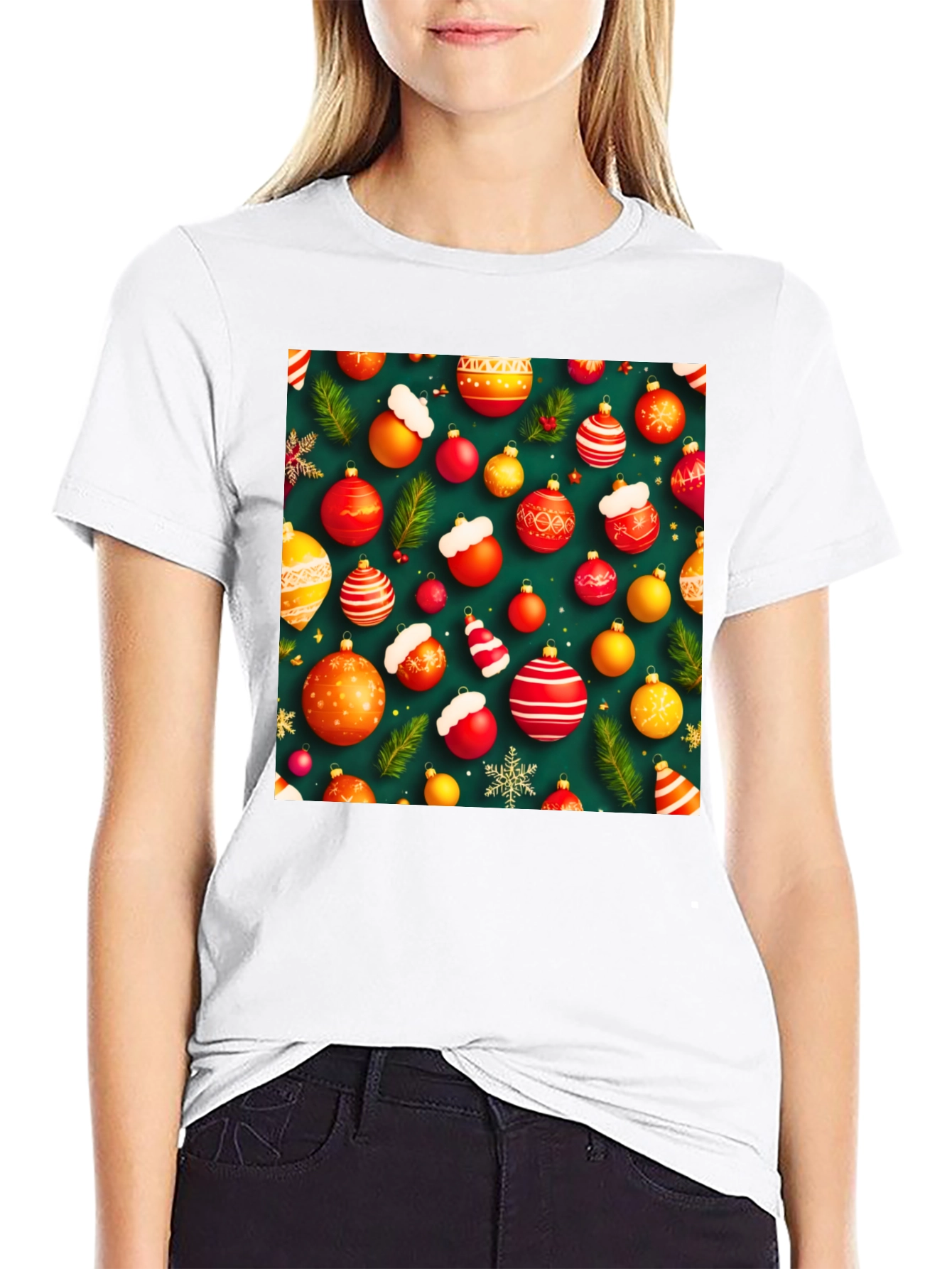 Black Festive Holiday Ornament Pattern T-Shirt view 9