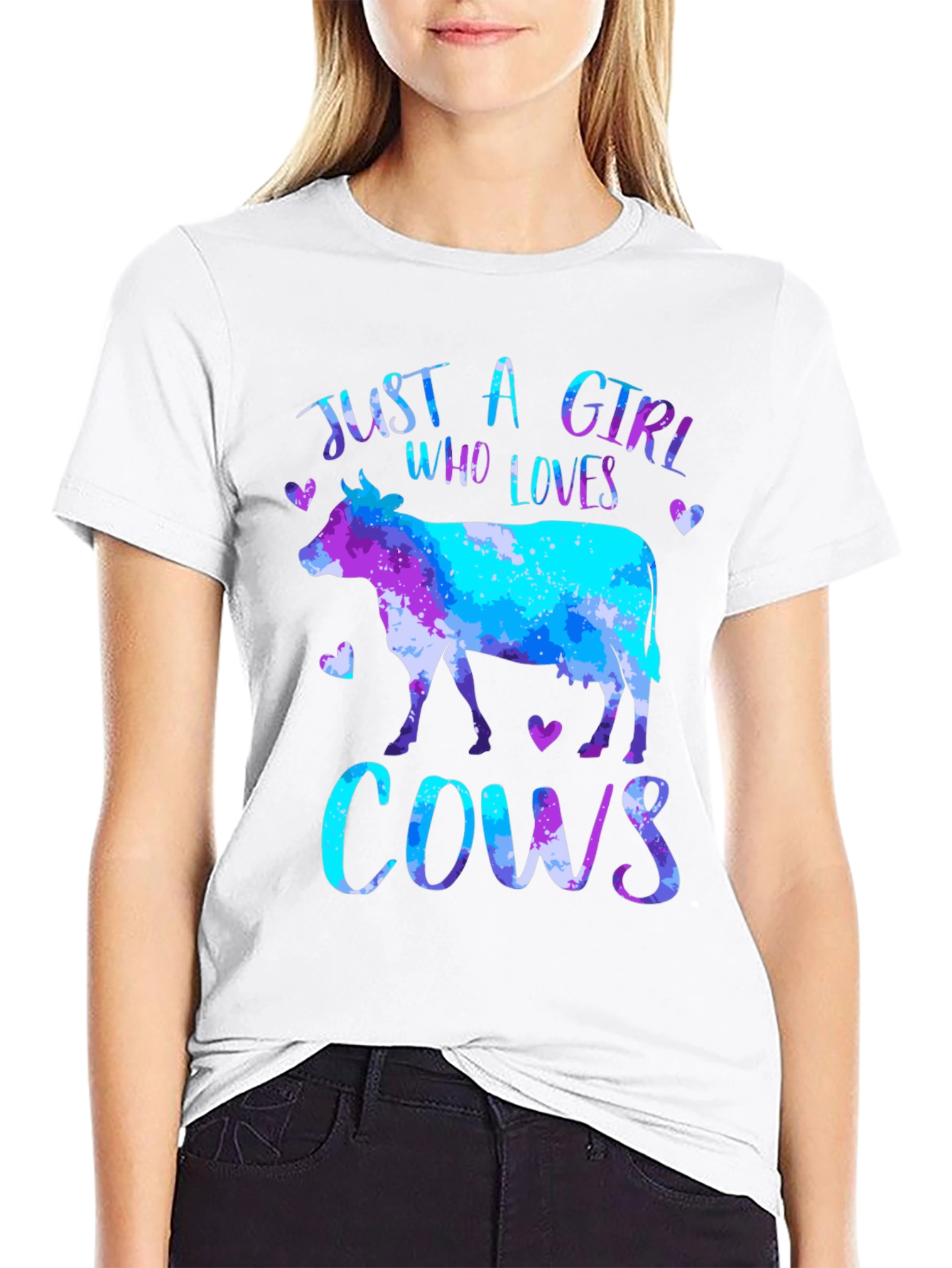 Black Just a Girl Who Loves Cows T-Shirt view 9