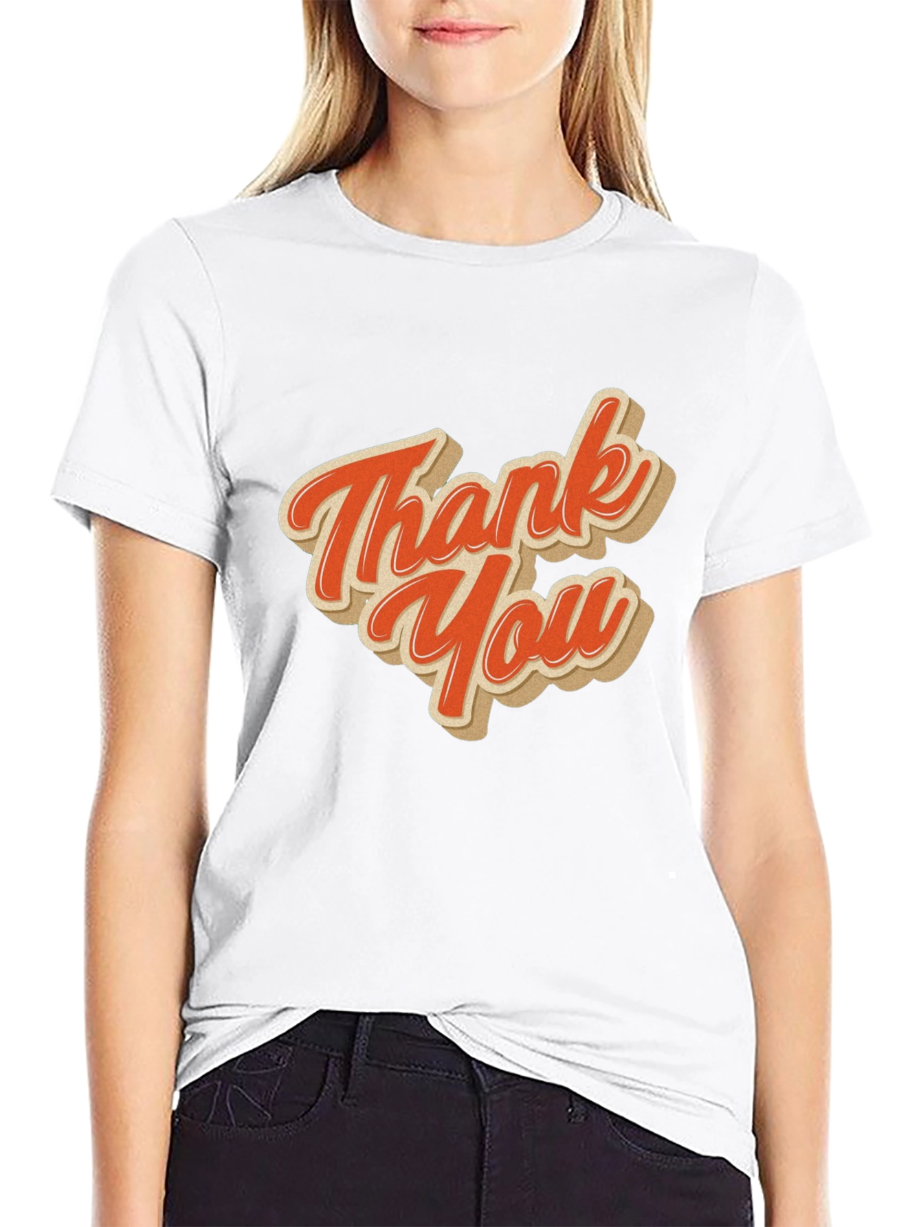 Black Retro Thank You Graphic Tee - Black Cotton Blend view 9
