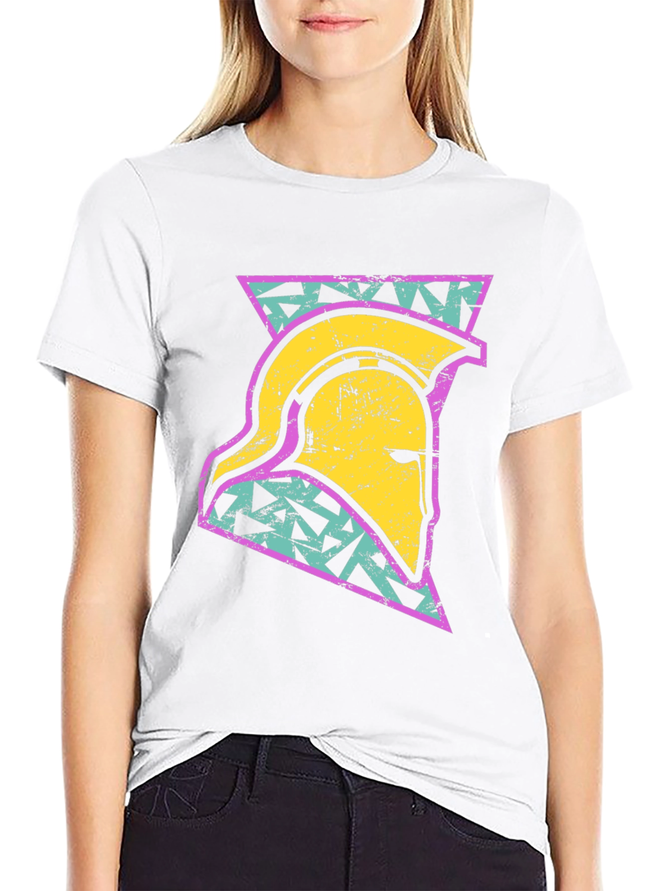 Black Retro Spartan Helmet Graphic T-Shirt view 9