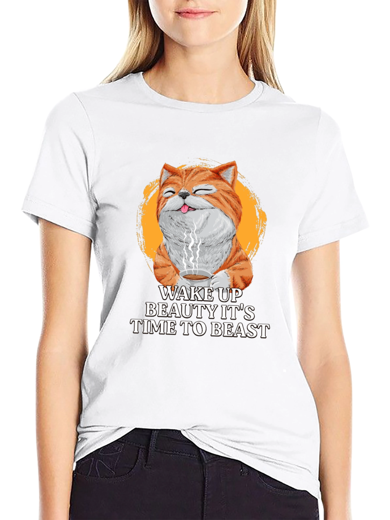 Black Wake Up Beauty It's Time To Beast Cat T-Shirt view 9