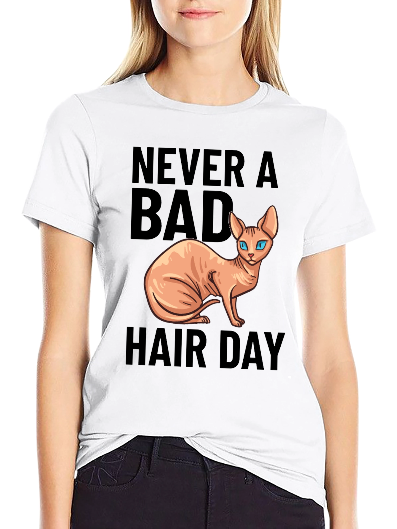 Black Never a Bad Hair Day Cat T-Shirt view 9
