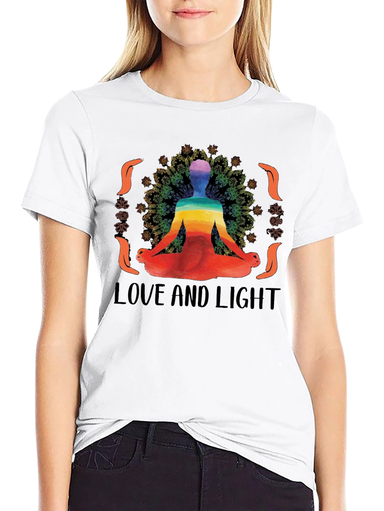Black Yoga Love and Light Graphic Tee - Black Cotton Blend view 9