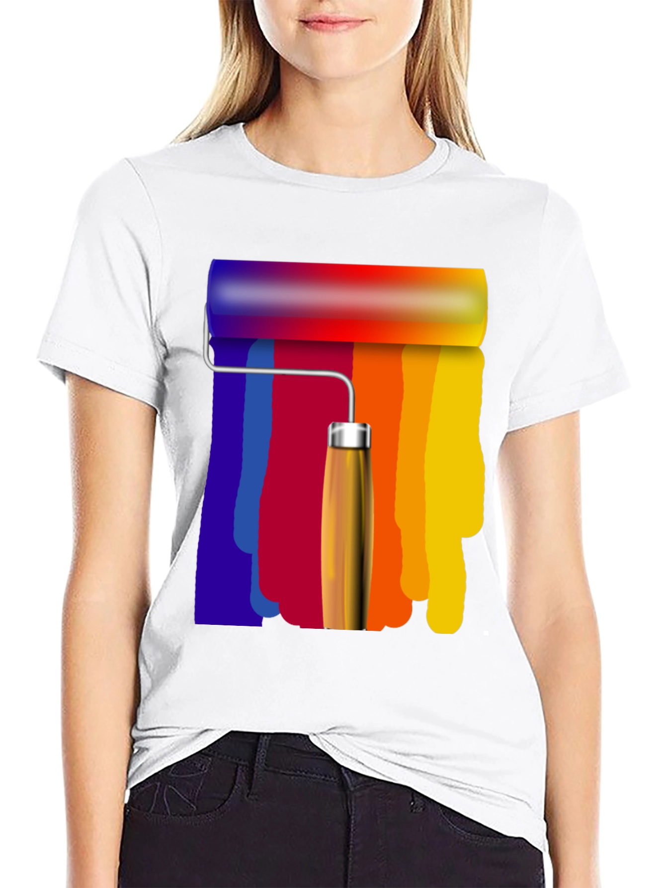 Black Colorful Paint Roller Graphic Tee - Artistic Design view 9
