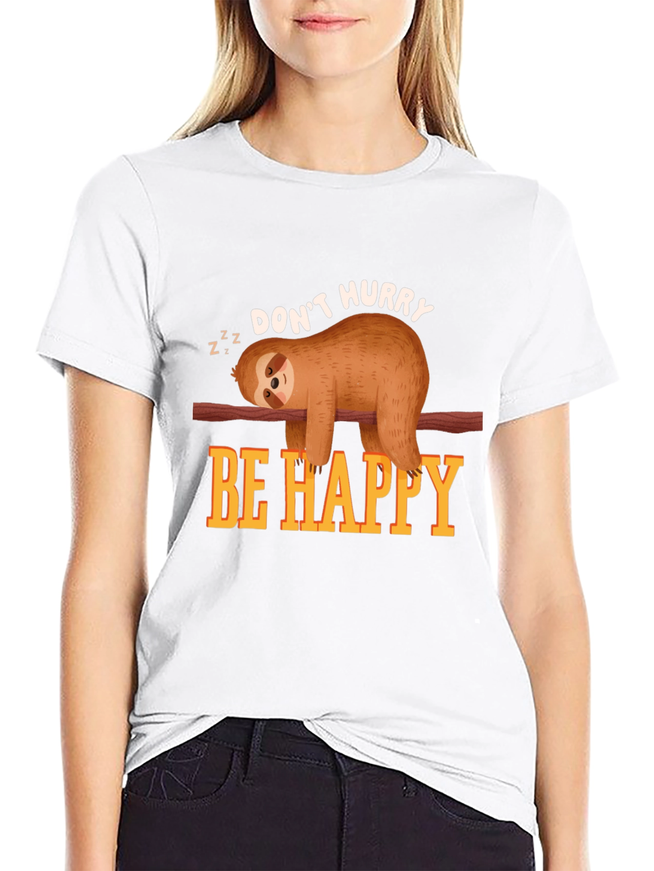 Black Don't Hurry Be Happy Sloth T-Shirt view 9