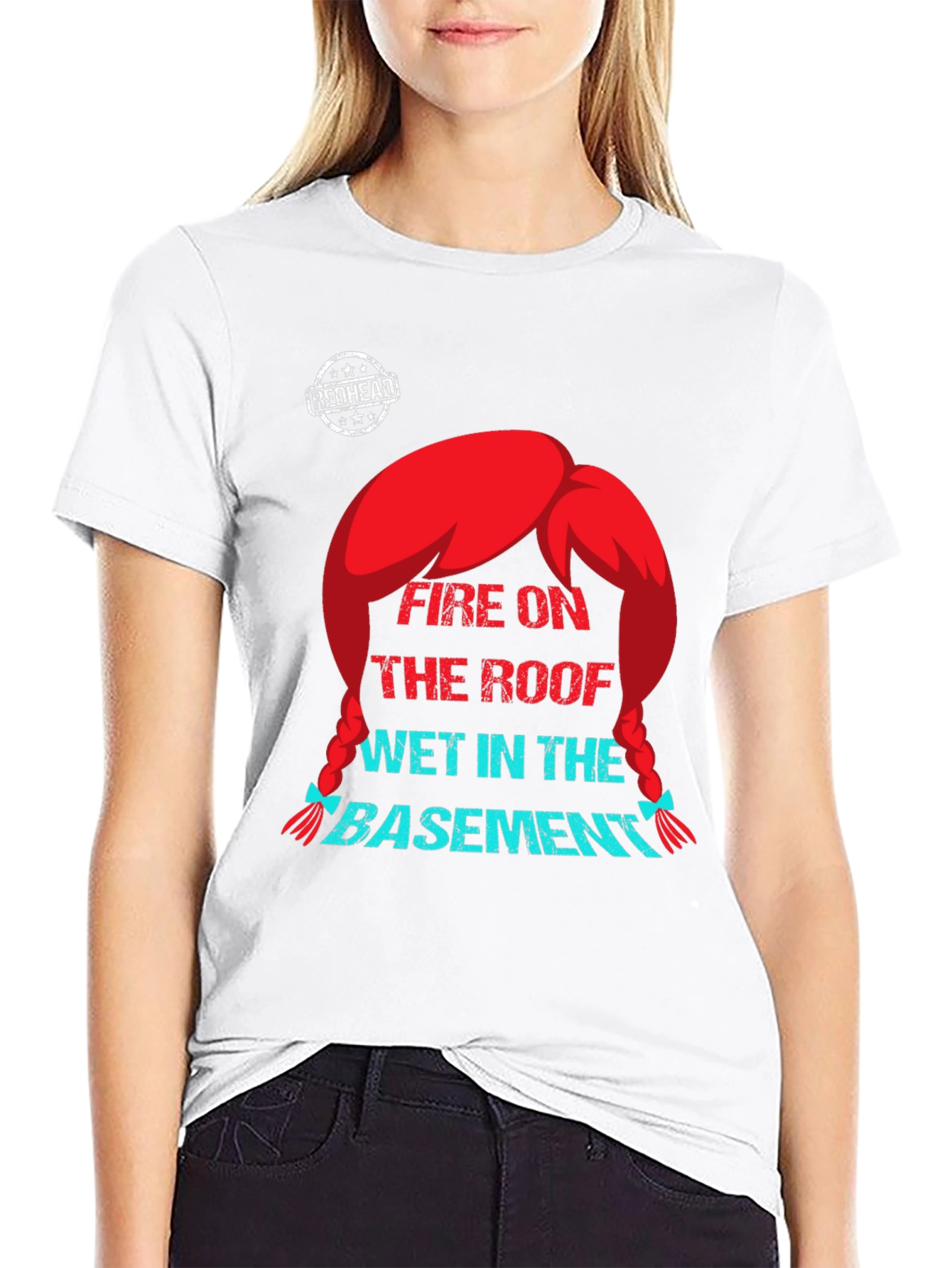 Black Redhead Fire on the Roof T-Shirt - Novelty Graphic Tee view 9