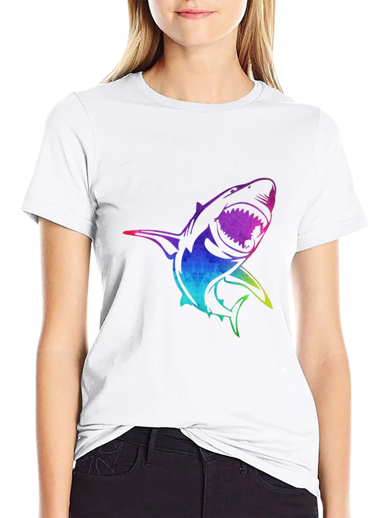 Black Rainbow Shark Graphic Black T-Shirt view 9