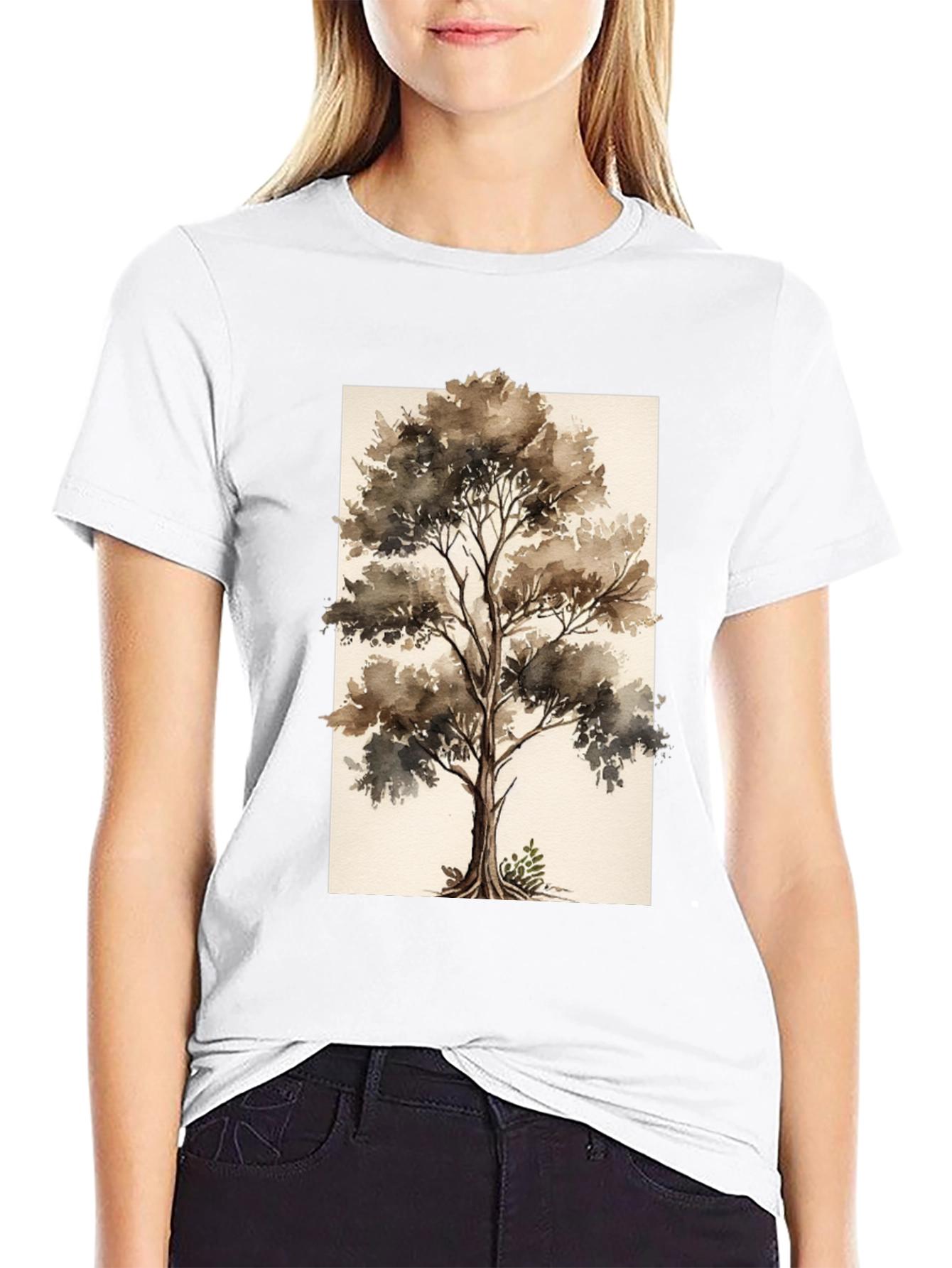 Black Watercolor Tree Graphic Black Tee view 9
