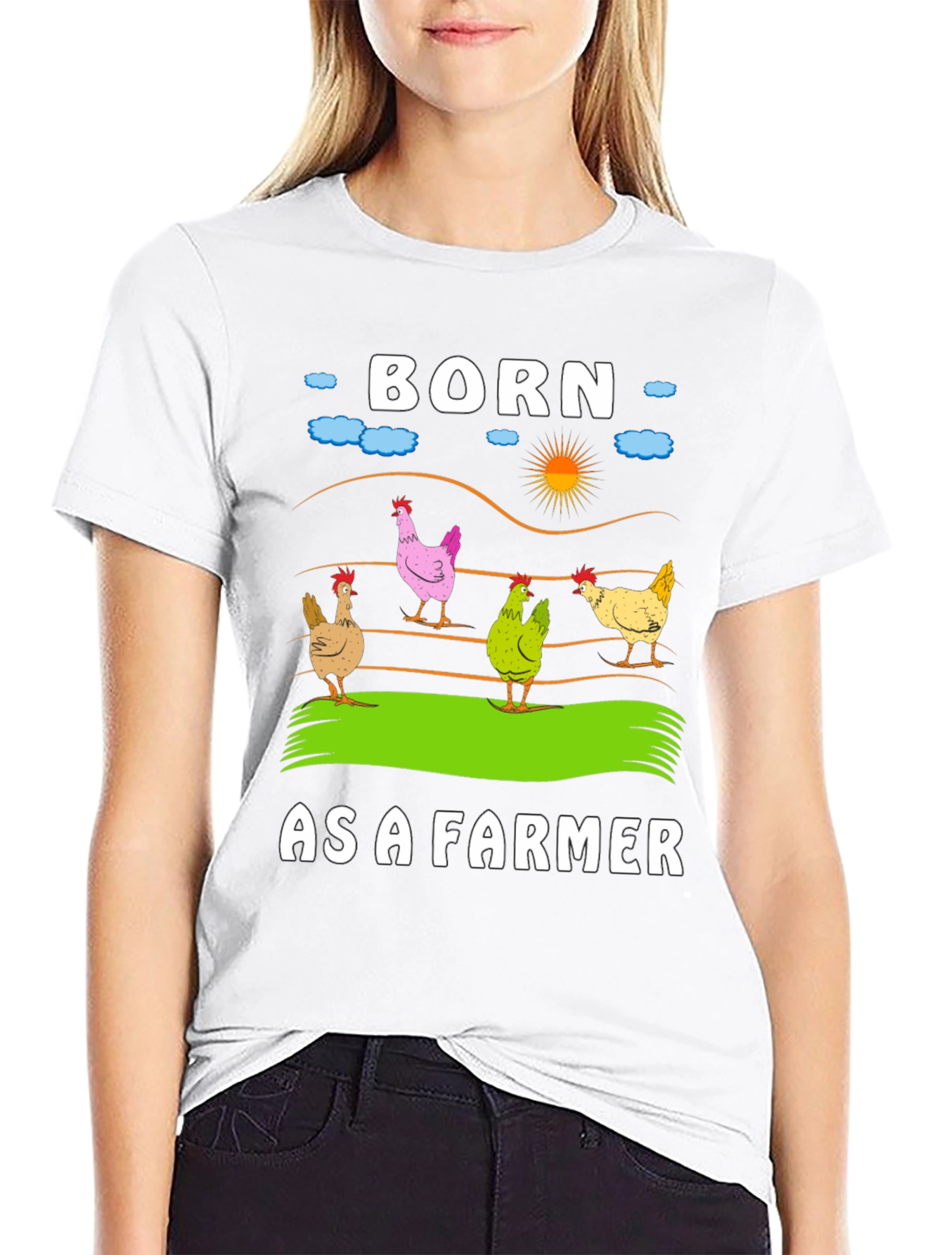 Black Born as a Farmer T-Shirt - Chicken Design view 9