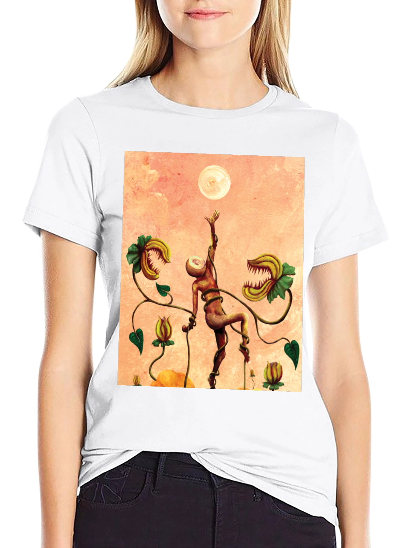Black Surreal Venus Flytrap Graphic Tee - Unique Art Shirt view 9