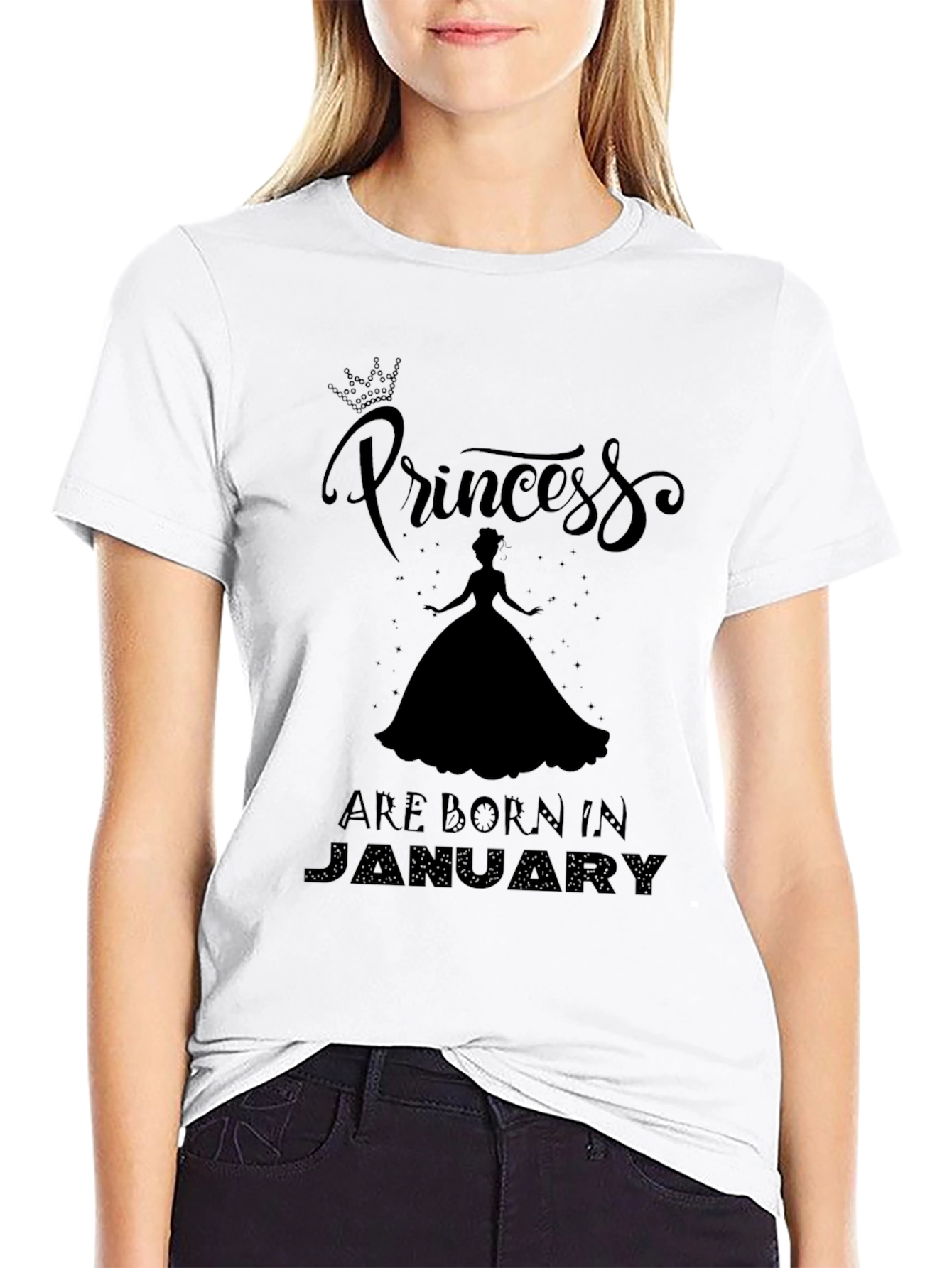 Black Princess Born in January Black T-Shirt view 9