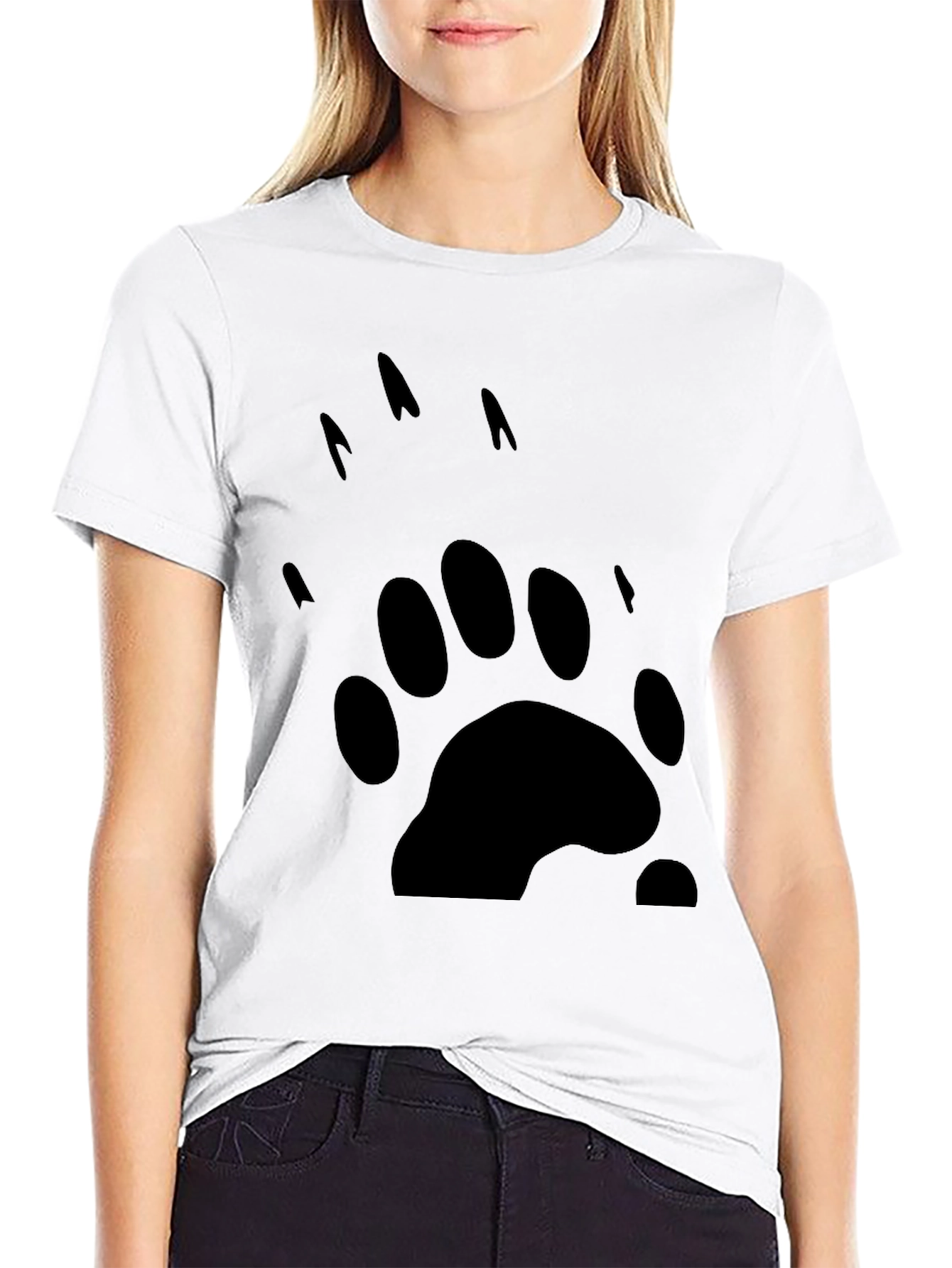 Black Bear Paw Print Graphic Tee - Black Cotton T-Shirt view 9