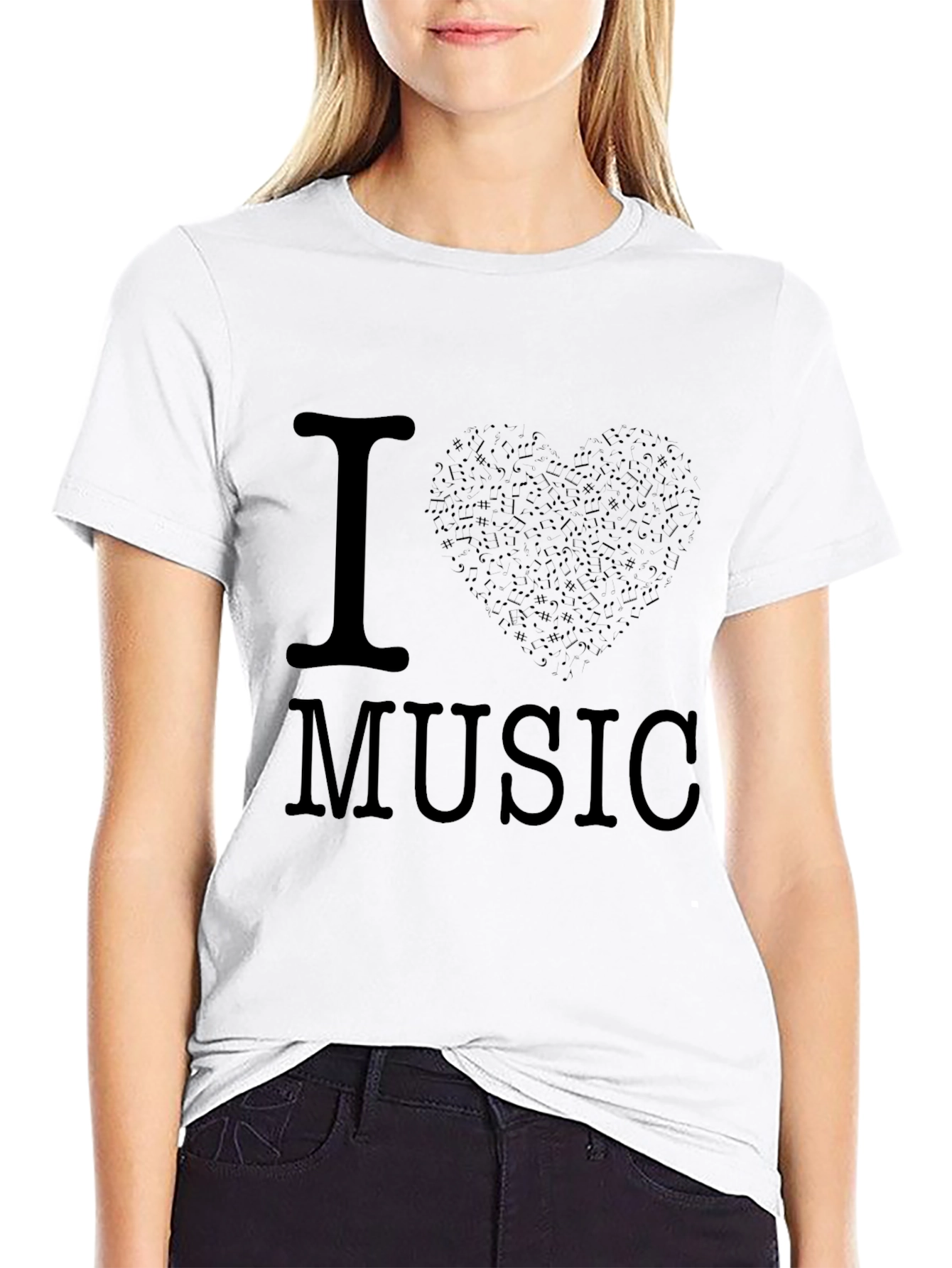 Black I Love Music Black Graphic Tee Shirt view 9