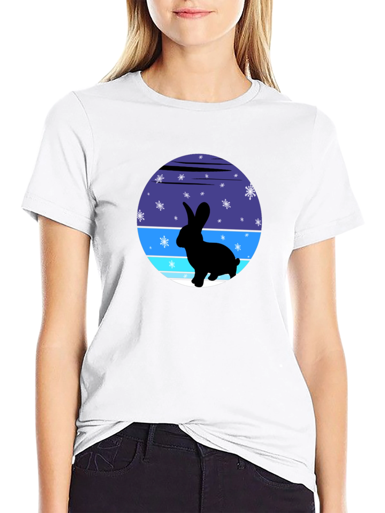 Black Winter Rabbit Graphic Tee - Soft Cotton Blend view 9