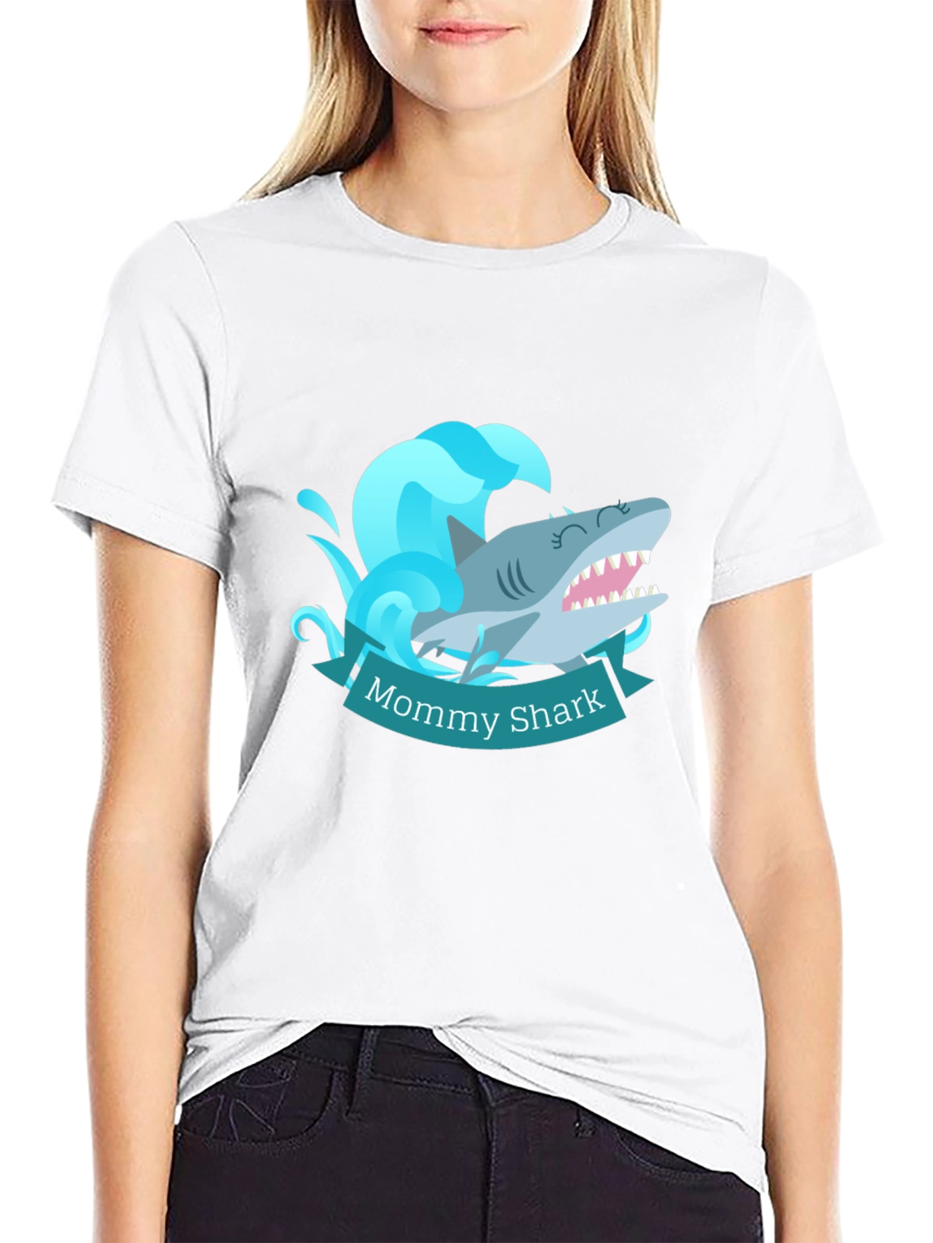 Black Mommy Shark T-Shirt - Cute Cartoon Ocean Tee view 9