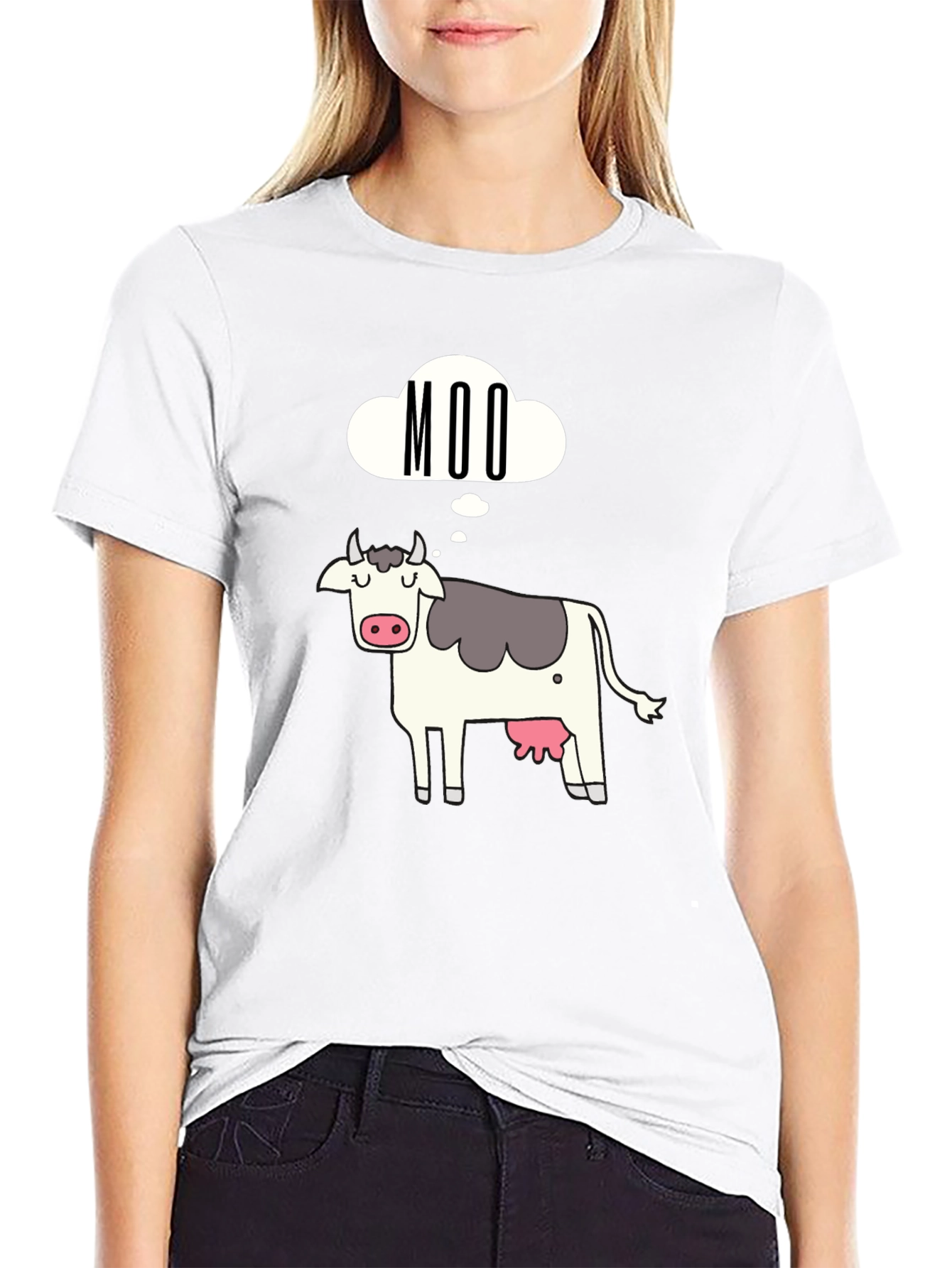 Black Moo Cow Graphic Tee - Black Cotton T-Shirt view 9