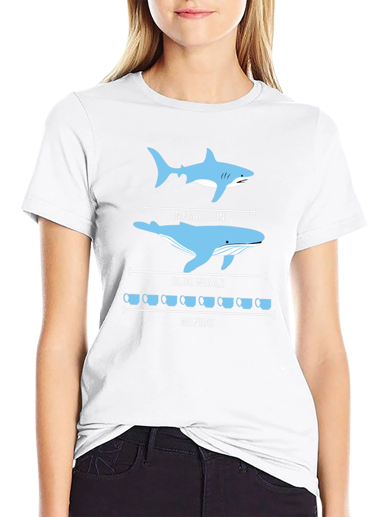 Black Megalodon vs Blue Whale T-Shirt - Coffee Monday Funny Tee view 9