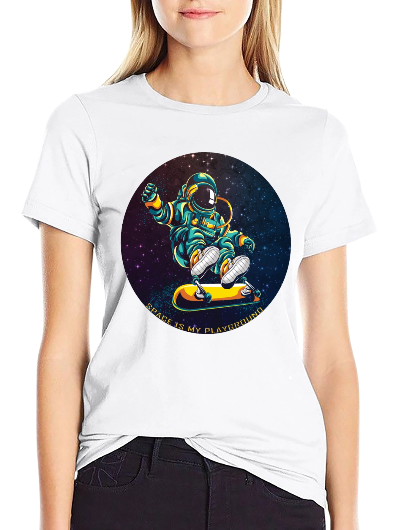 Black Astronaut Skateboarder T-Shirt - Space is My Playground view 9