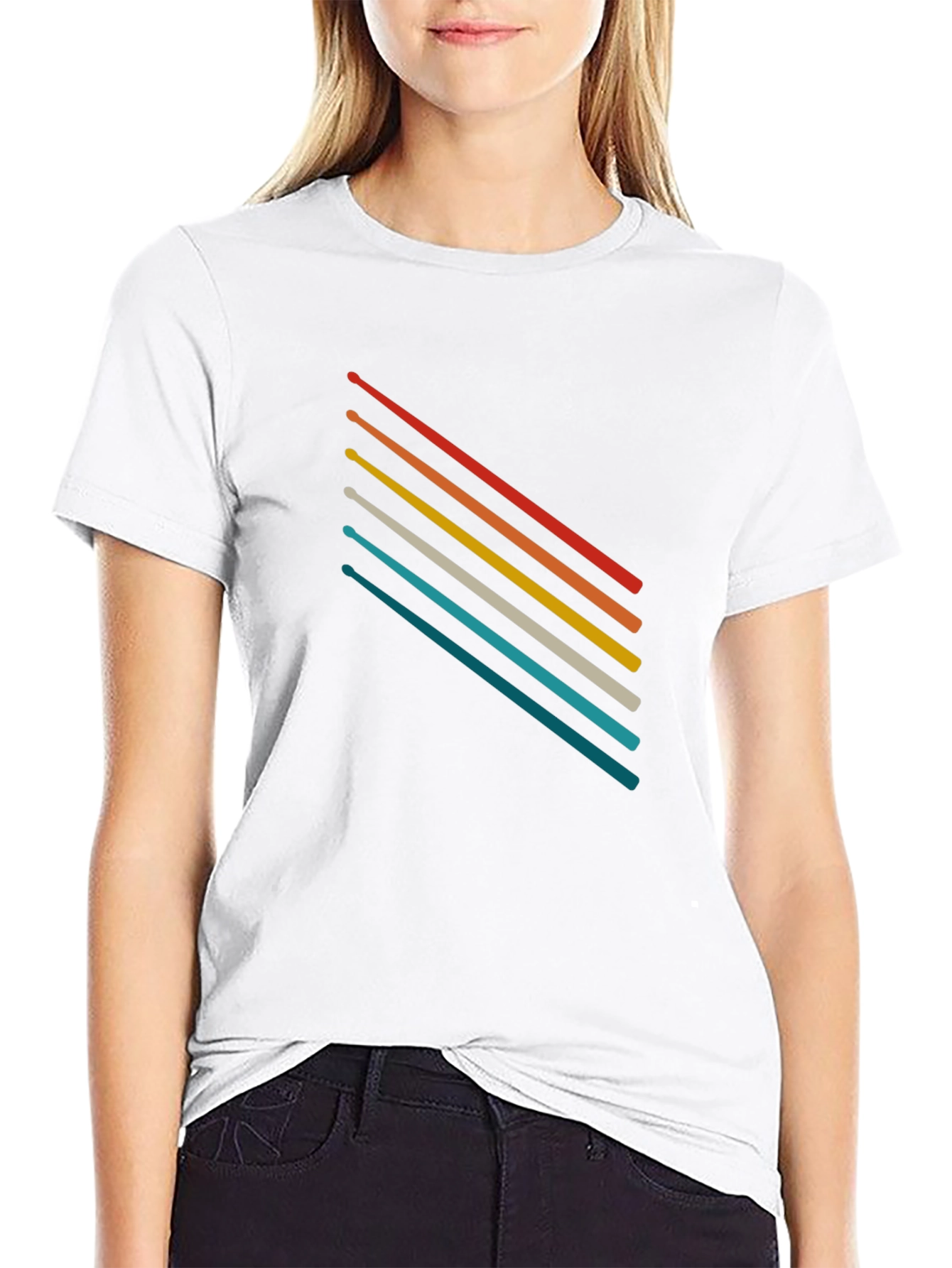 Black Retro Stripe Graphic Tee - Soft Cotton Blend T-Shirt view 9