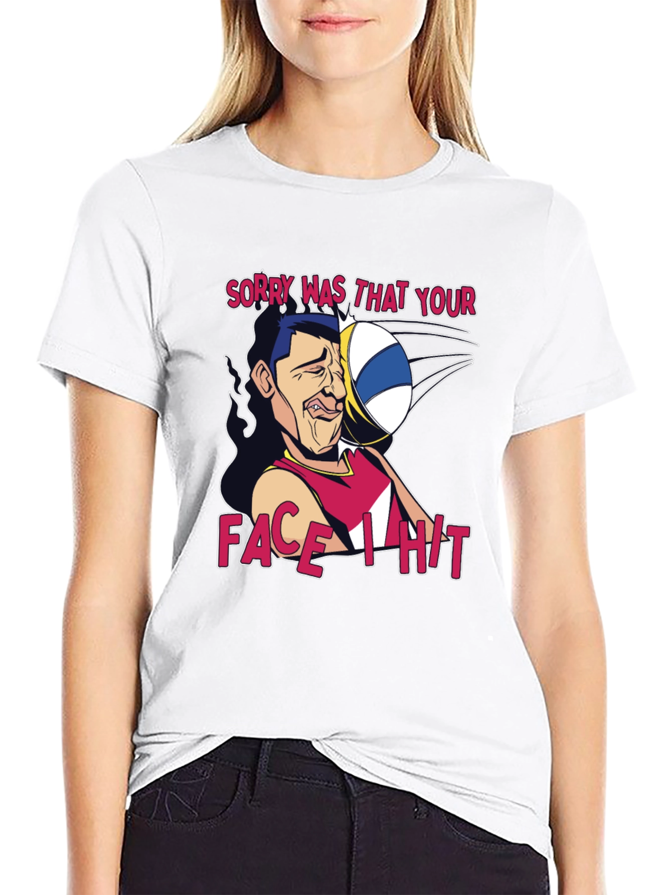 Black Funny Volleyball Face Hit Graphic T-Shirt view 9