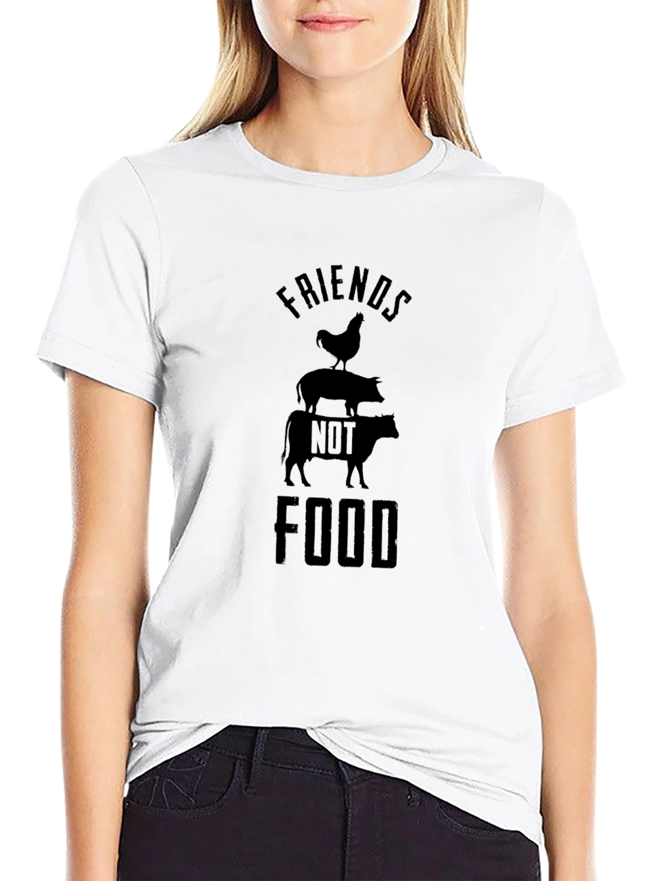 Black Vegan T-Shirt - Friends Not Food view 9