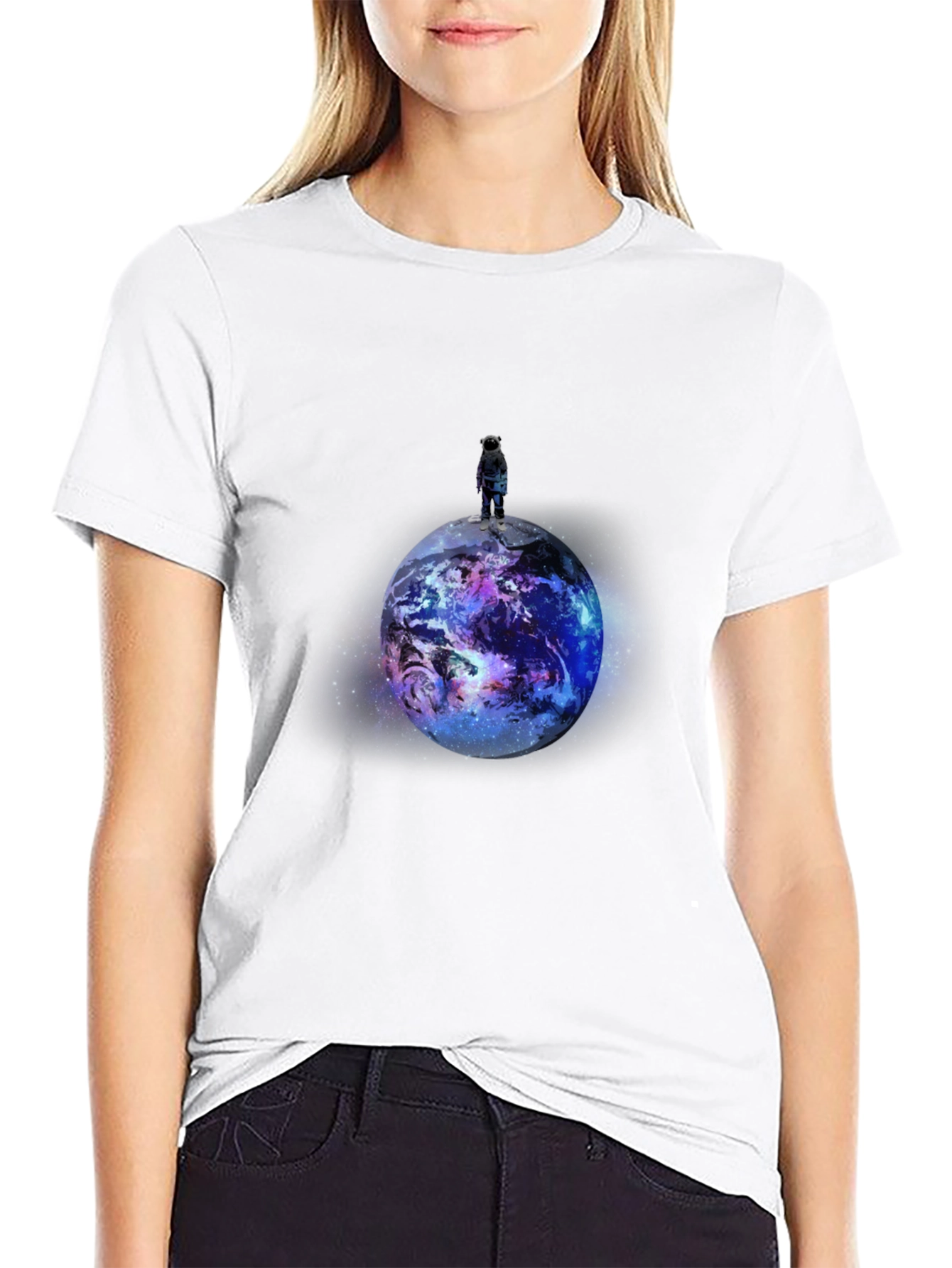 Black Astronaut Planet Graphic Print Black T-Shirt view 9