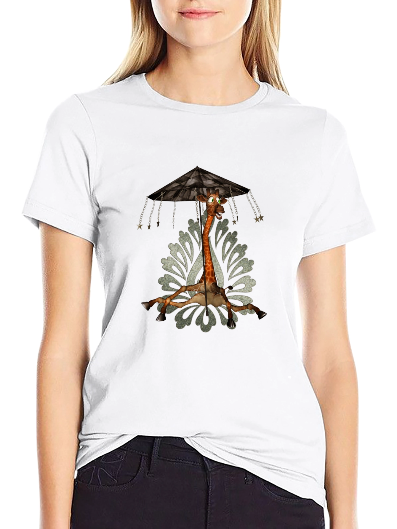 Black Giraffe Carousel T-Shirt - Unique Graphic Tee view 9