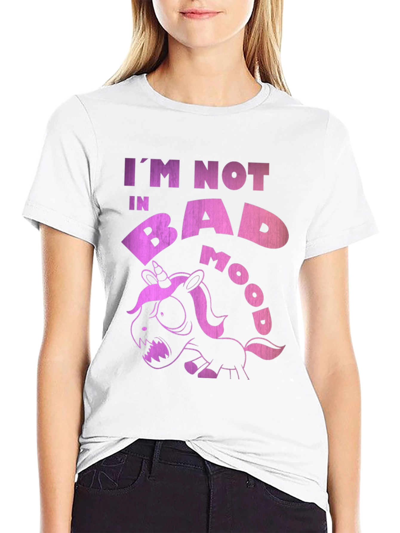 Black Funny Grumpy Unicorn Black T-Shirt - I'm Not in Bad Mood! view 9