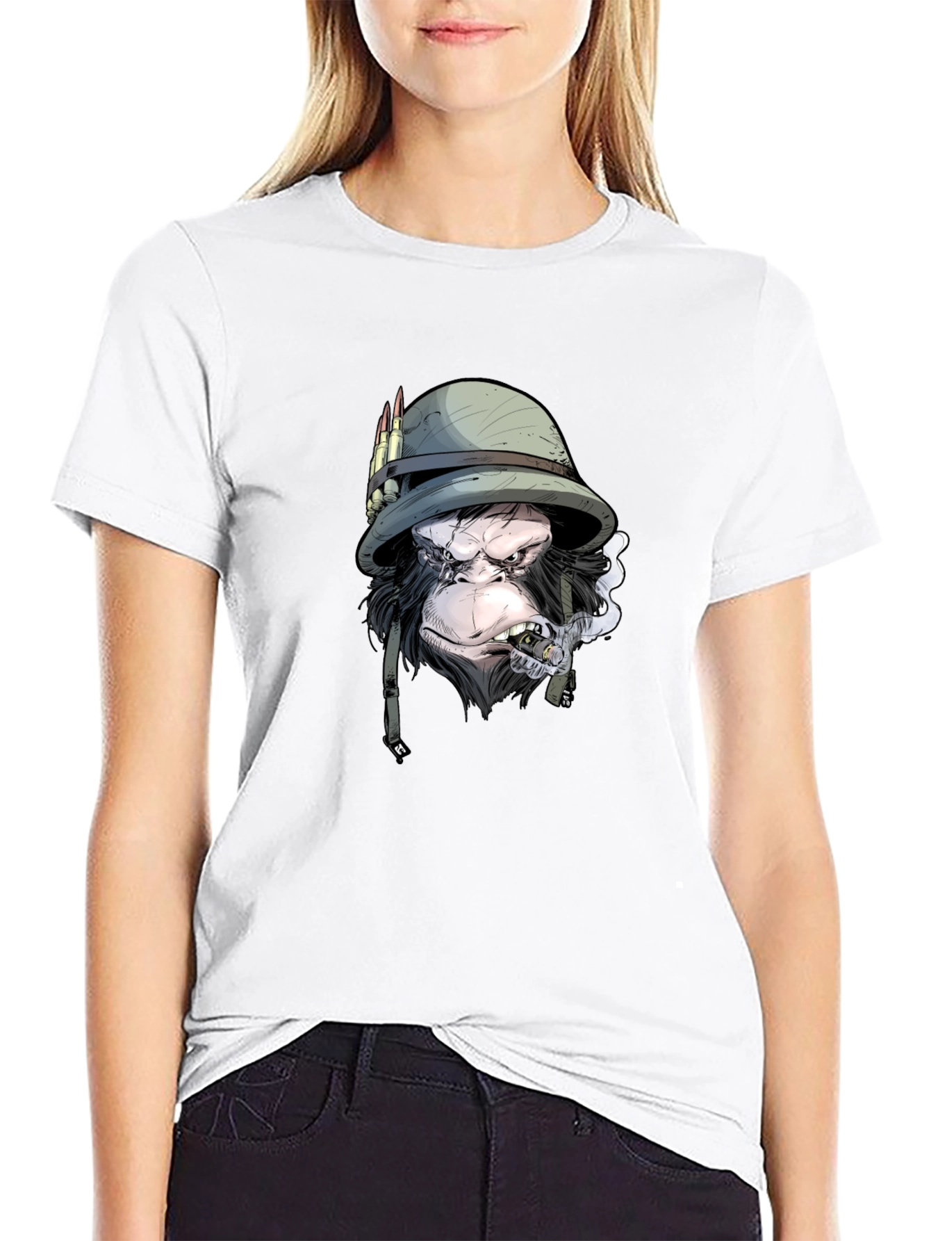 Black Monkey Soldier Graphic Print Black T-Shirt view 9