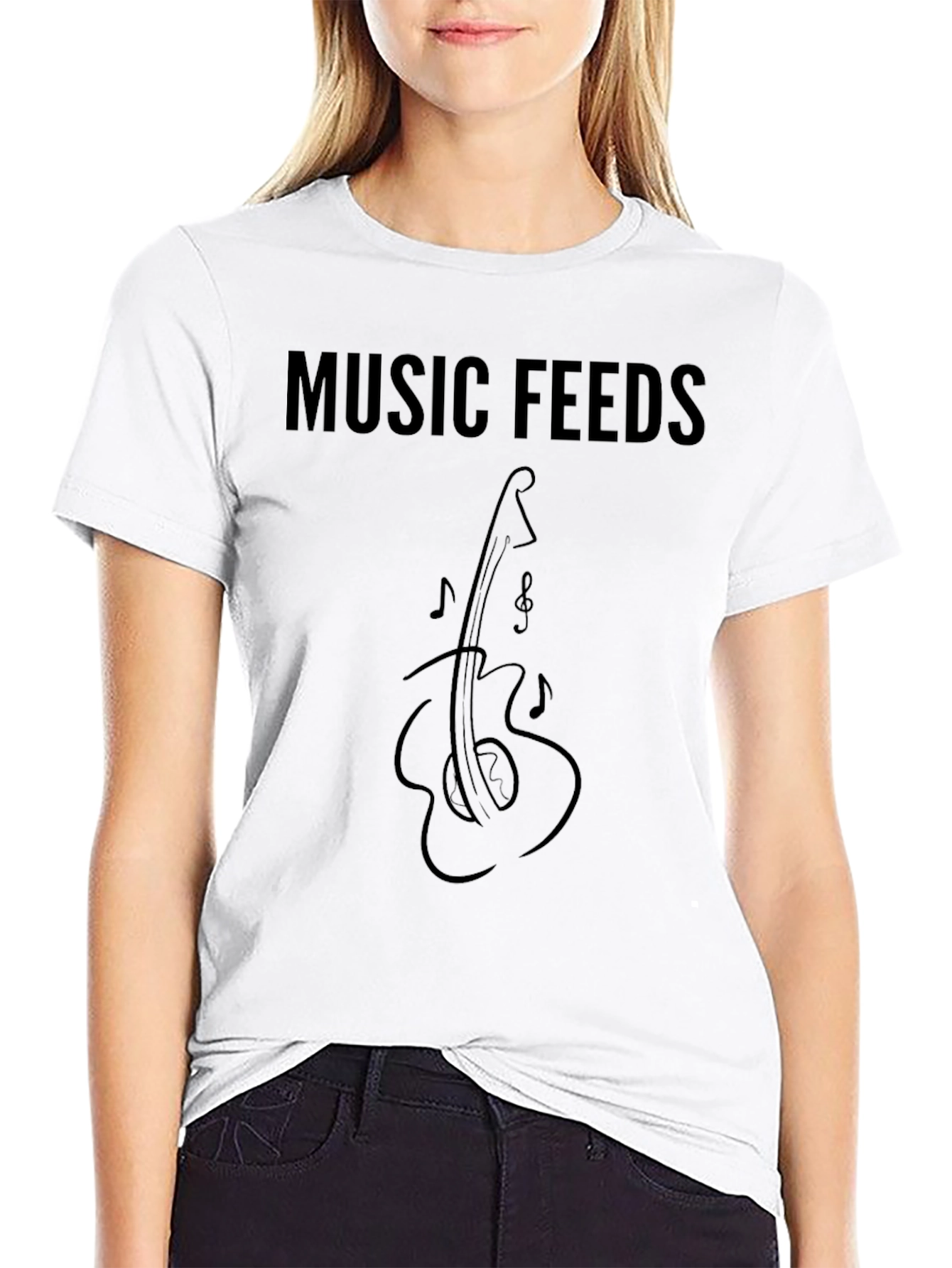 Black Music Feeds Guitar T-Shirt - Black Graphic Tee view 9