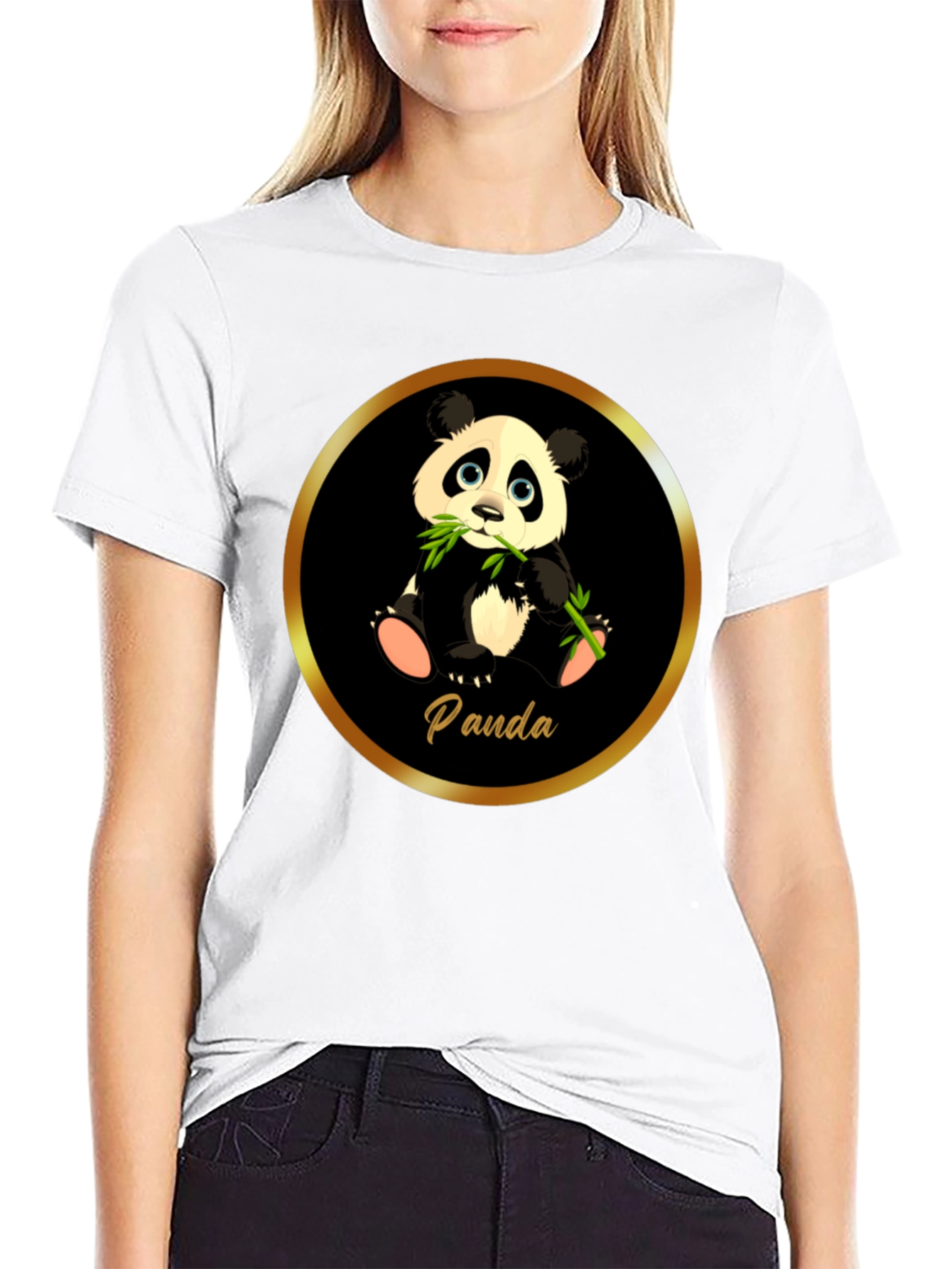 Black Cute Panda T-Shirt - Black Cotton Tee view 9