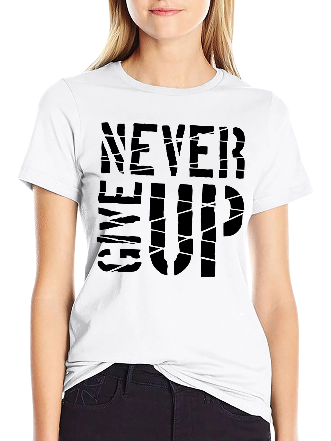 Black Never Give Up Black Graphic Tee view 9