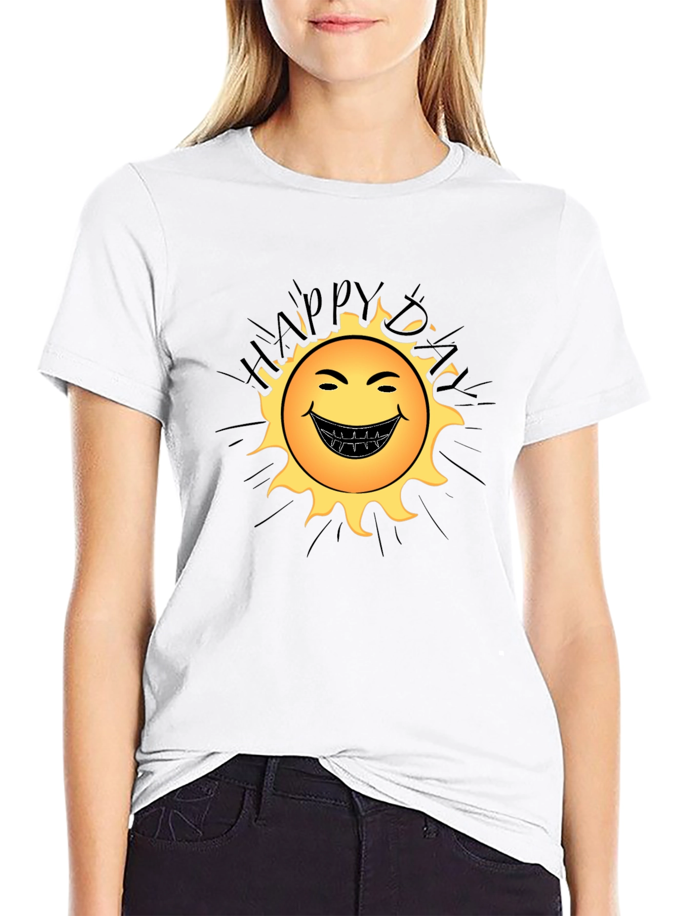 Black Happy Day Sun Graphic Black T-Shirt view 9