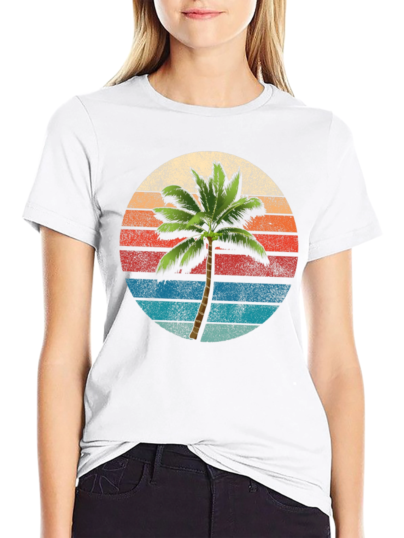 Black Retro Palm Tree Sunset T-Shirt view 9